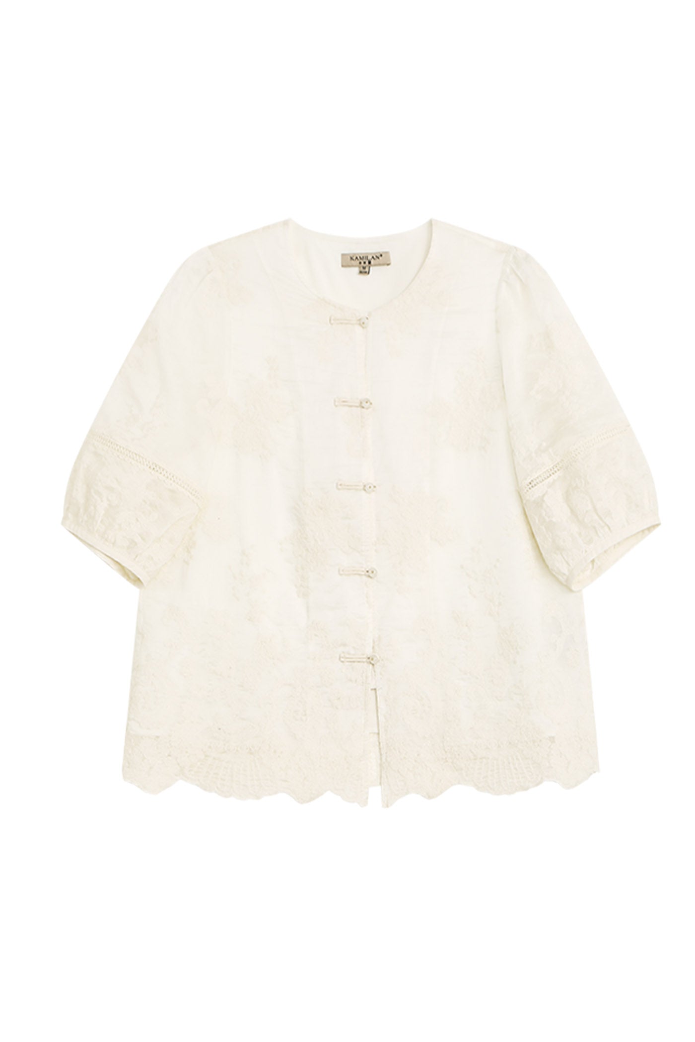 KAMILAN Short-Sleeved Blouse in Textured Embroidered Jacquard