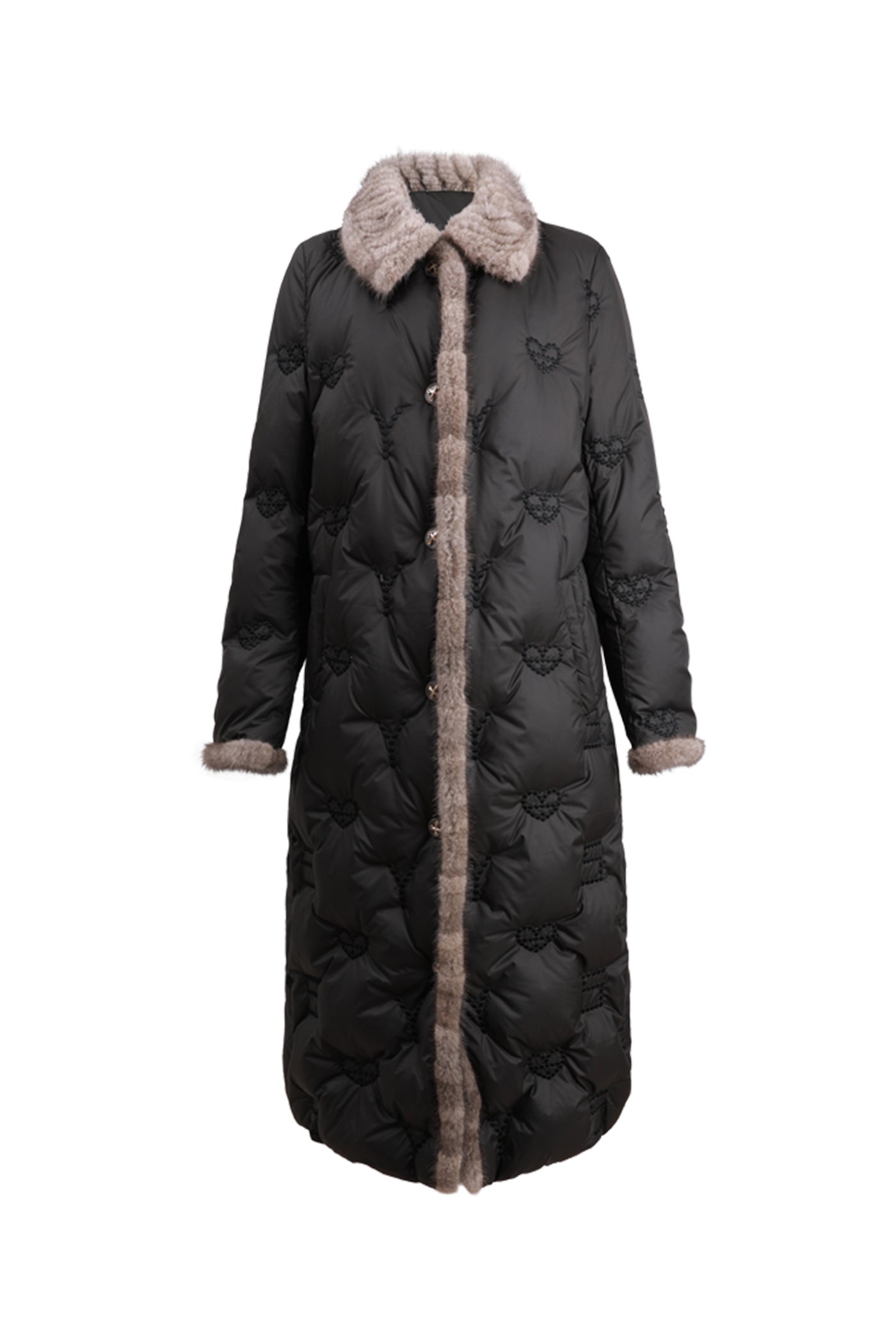 KAMILAN Women's White Goose Down Coat – 2025 Winter New Mid-Length Embroidered Down Jacket with Mink Fur Collar Splicing
