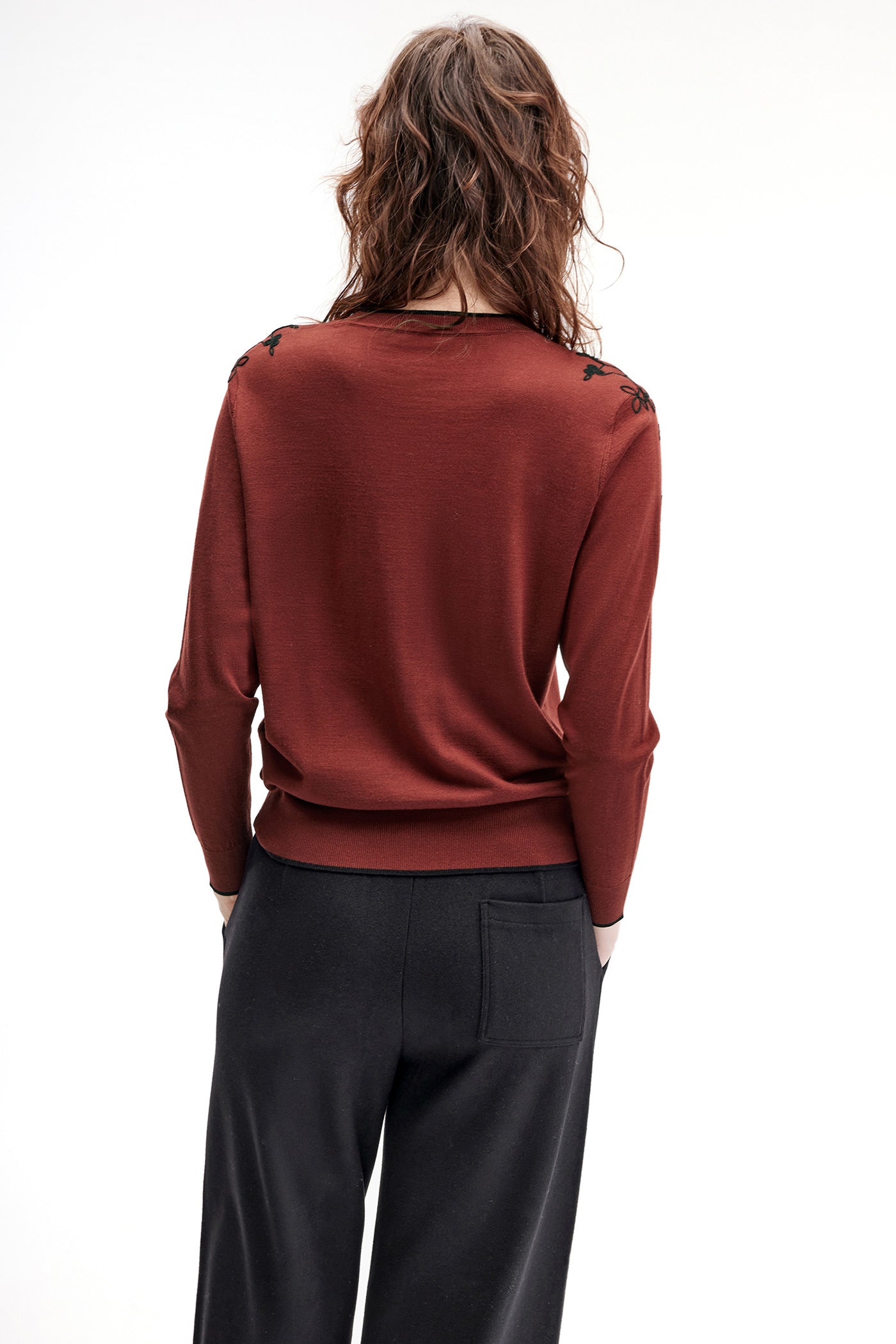 KAMILAN Women's Embroidered Short Wool Sweater – 2025 Autumn/Winter Collection, Knit Top
