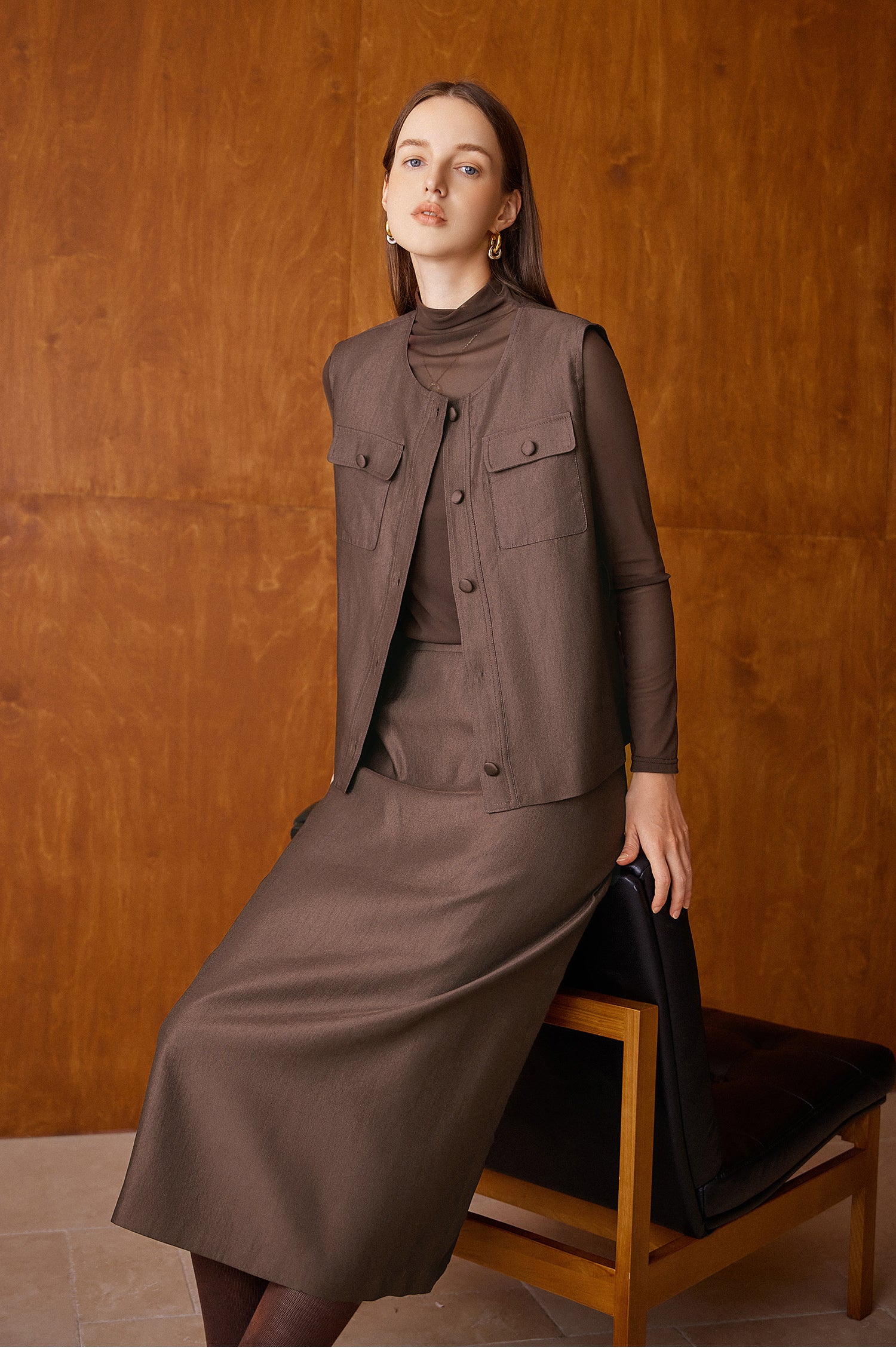 KAMILAN Shenxun Long-sleeved T-shirt with Collar for Women, 2025 Autumn New Style, Fashionable Mesh Underwear Design Top