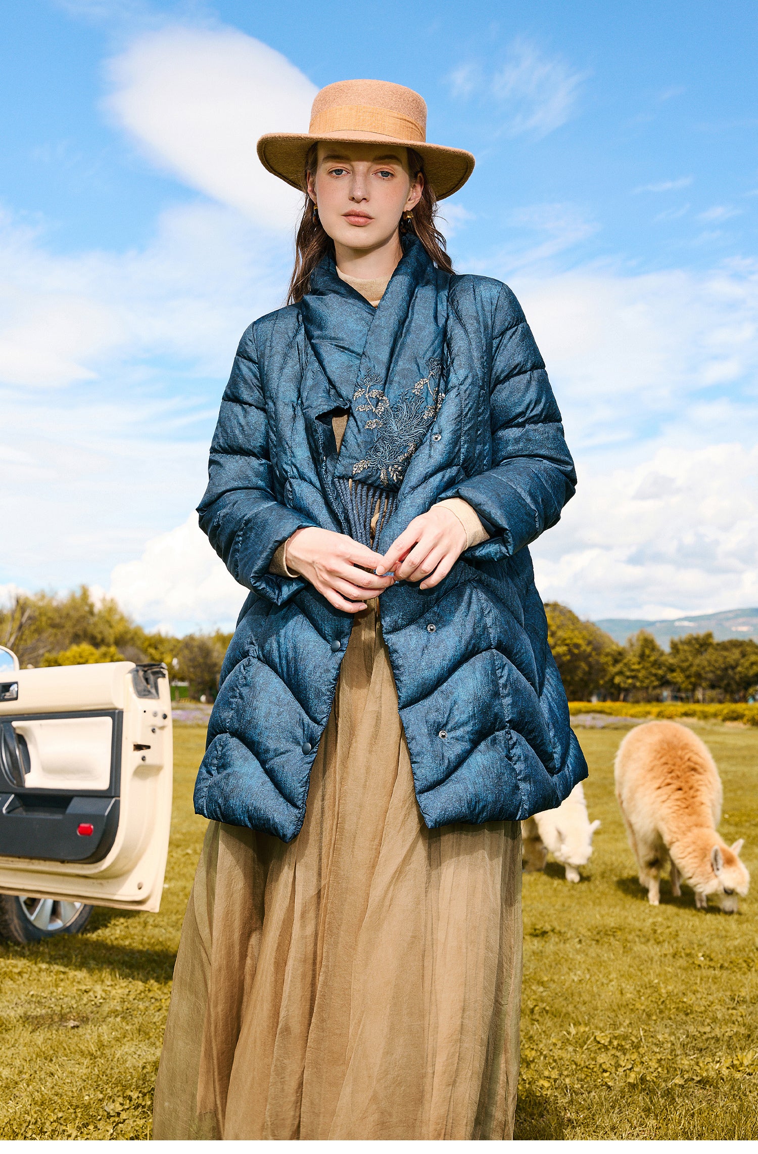 KAMILAN Women's Mid-Long White Goose Down Coat 2025 Winter New Cocoon-Style Warm Down Jacket