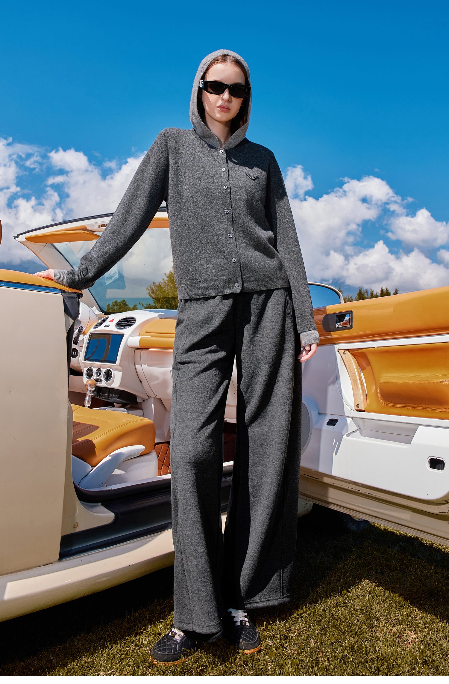 KAMILAN Women's woolen knitted cardigan, new autumn 2025 style, knitted jacket with hood