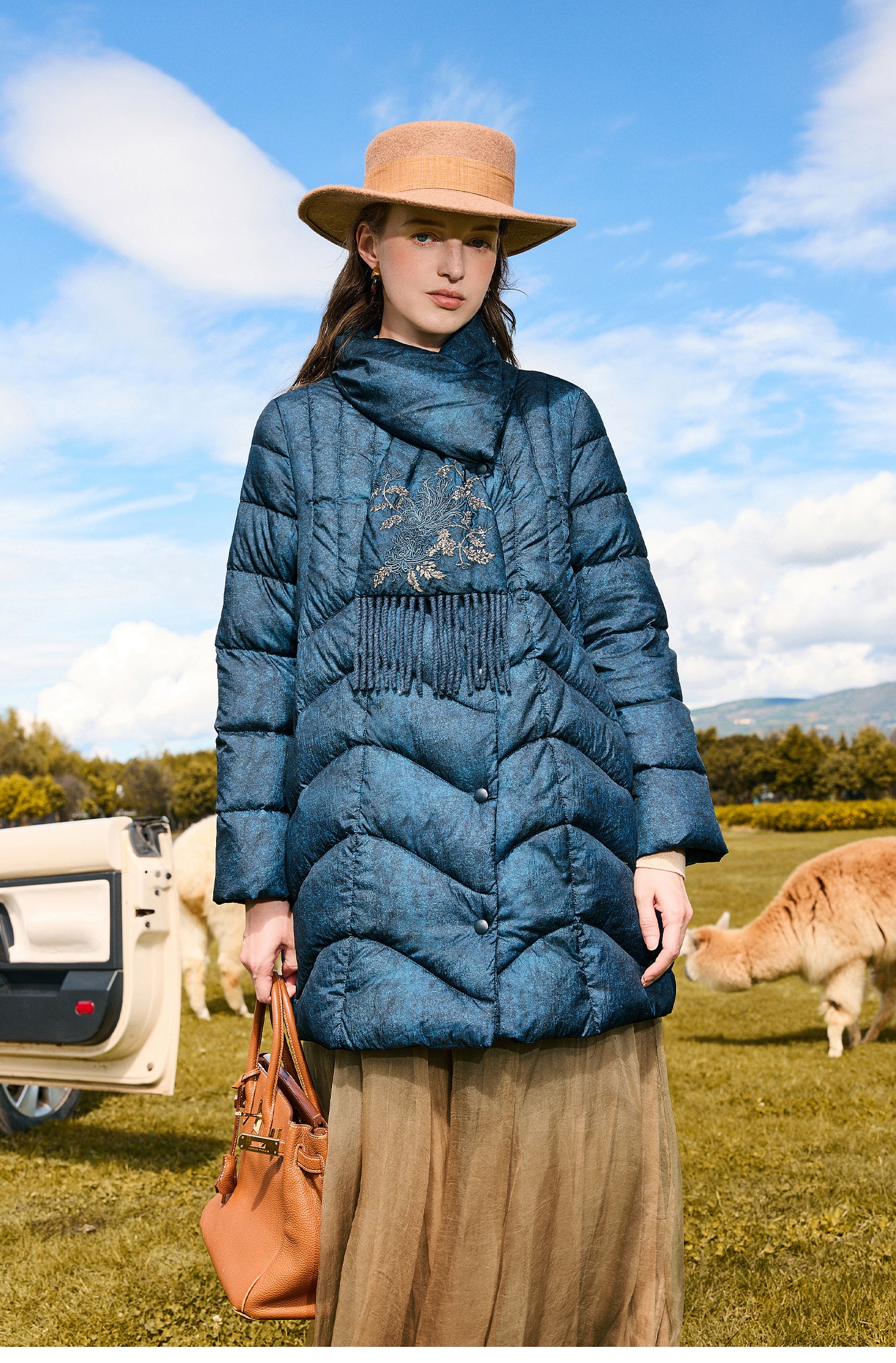 KAMILAN Women's Mid-Long White Goose Down Coat 2025 Winter New Cocoon-Style Warm Down Jacket