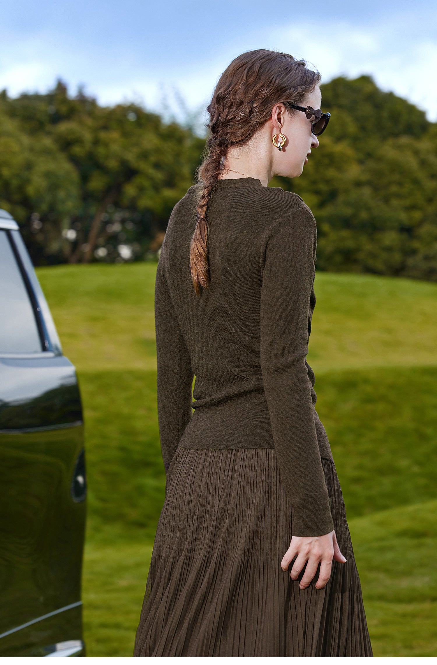 KAMILAN French-style unique design sweater for women, 2025 autumn new style, irregular bottom layer shirt, knitted top garment