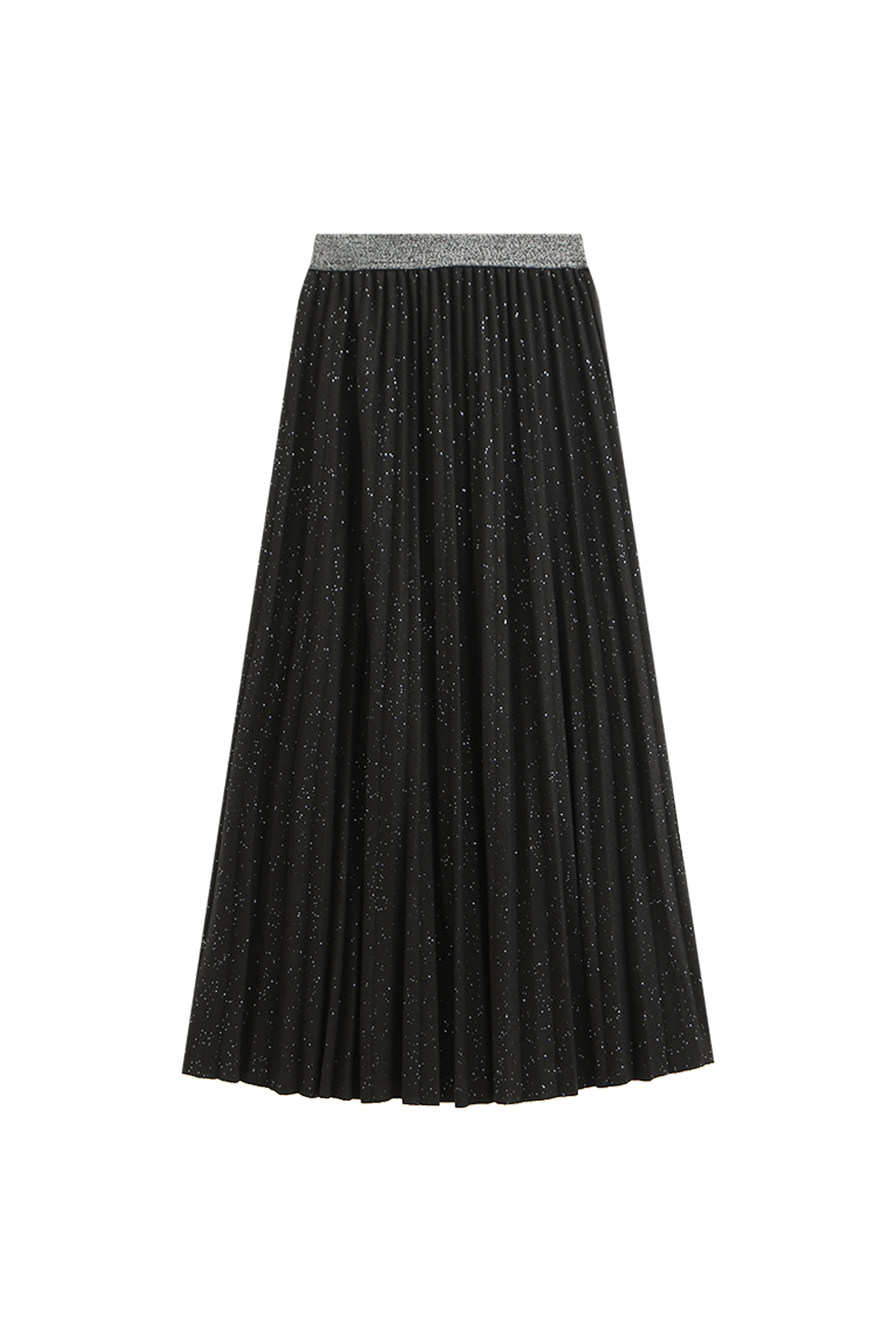 KAMILAN Glitter Pleated Midi Skirt in Flowing Silhouette
