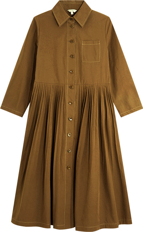 KAMILAN Women's French Chic High-Waist Dress – 2025 Autumn New Mid-Length Patchwork Shirt Dress A-Line Silhouette