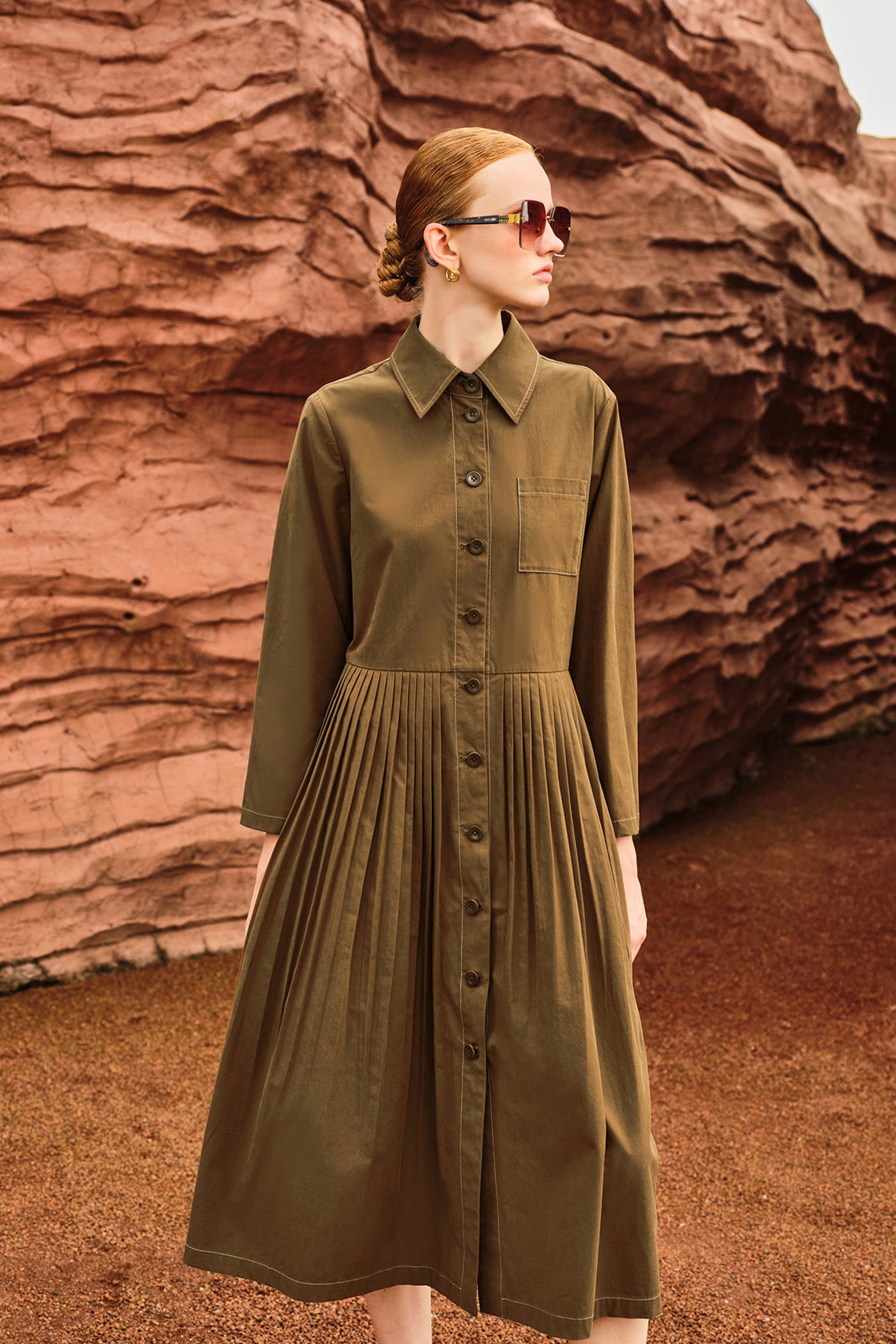 KAMILAN Women's French Chic High-Waist Dress – 2025 Autumn New Mid-Length Patchwork Shirt Dress A-Line Silhouette
