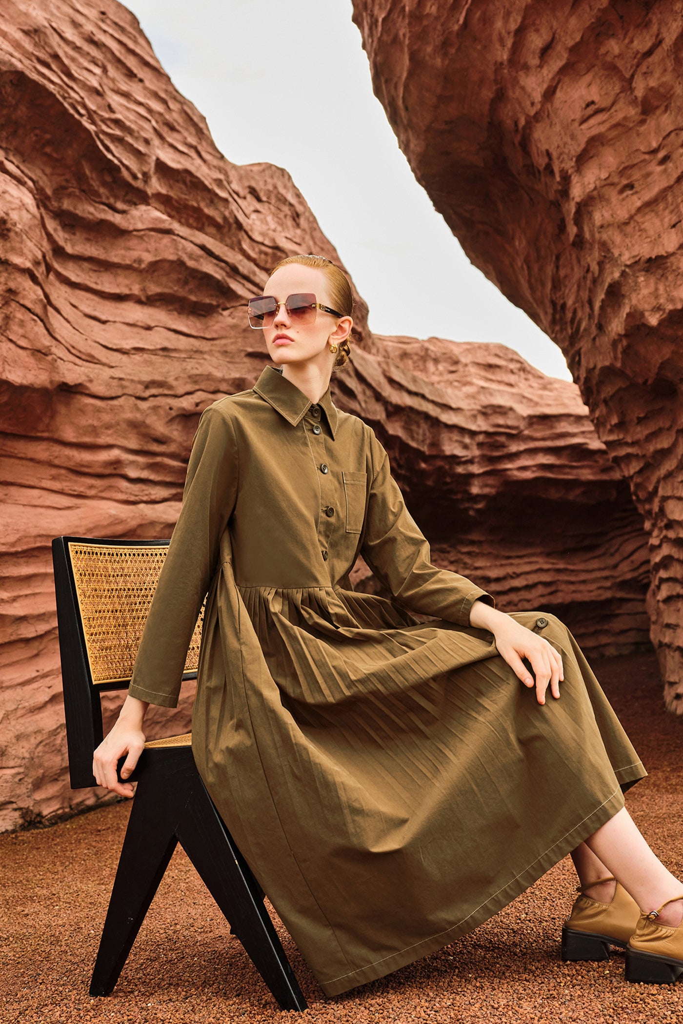 KAMILAN Women's French Chic High-Waist Dress – 2025 Autumn New Mid-Length Patchwork Shirt Dress A-Line Silhouette