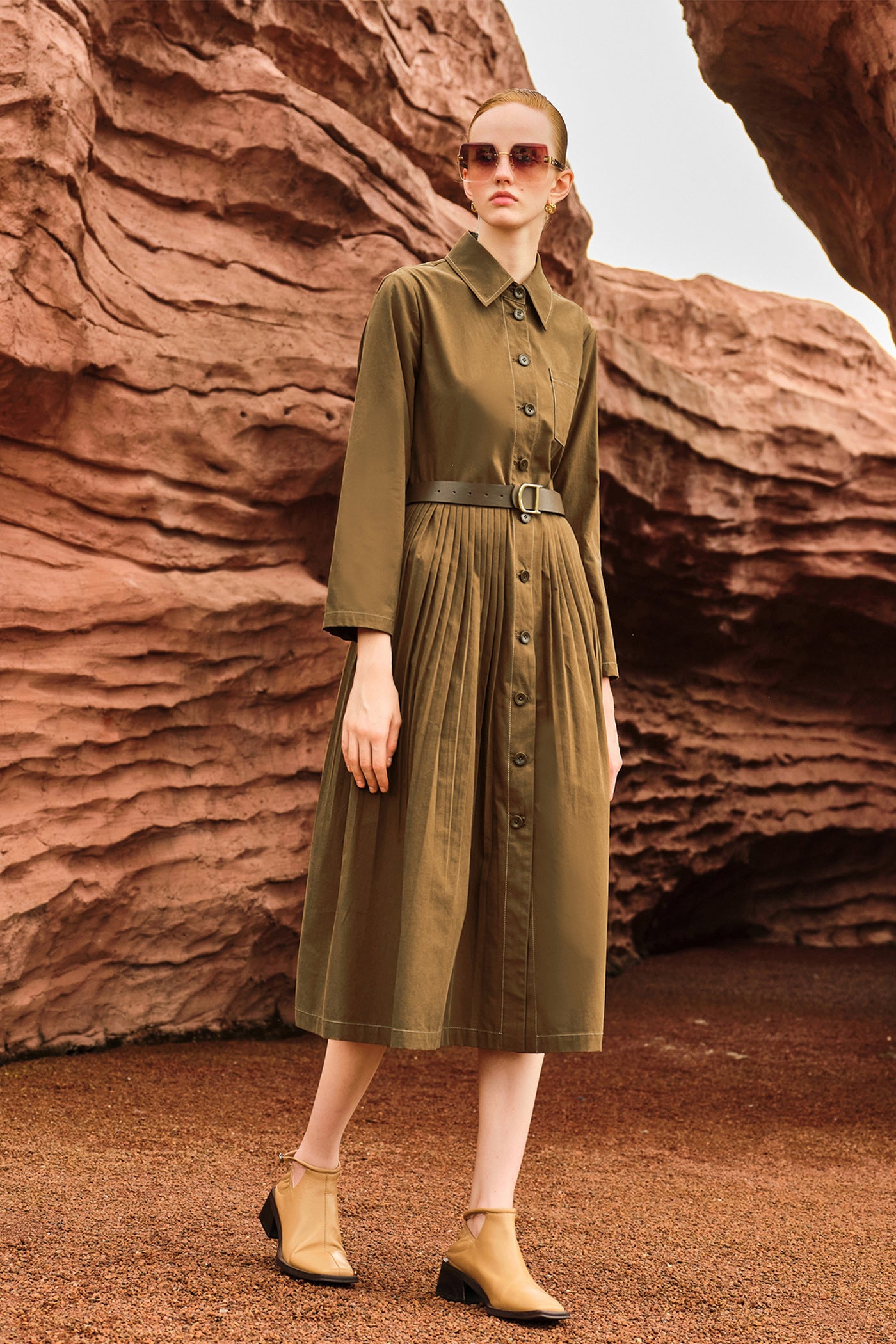 KAMILAN Women's French Chic High-Waist Dress – 2025 Autumn New Mid-Length Patchwork Shirt Dress A-Line Silhouette