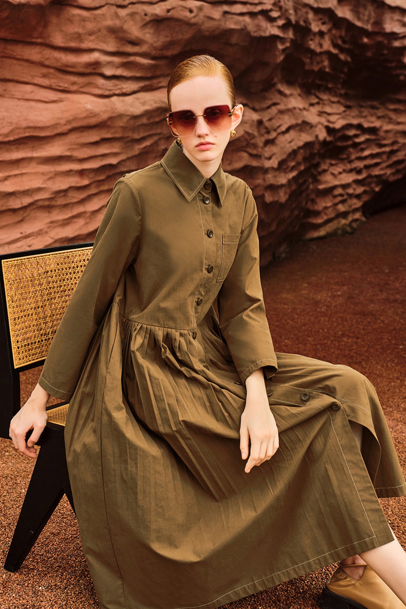 KAMILAN Women's French Chic High-Waist Dress – 2025 Autumn New Mid-Length Patchwork Shirt Dress A-Line Silhouette