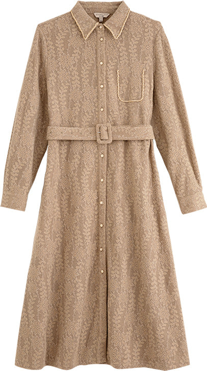 KAMILAN Women's French-Style Shirt Dress – 2025 Autumn New High-Waist Belted Midi Dress