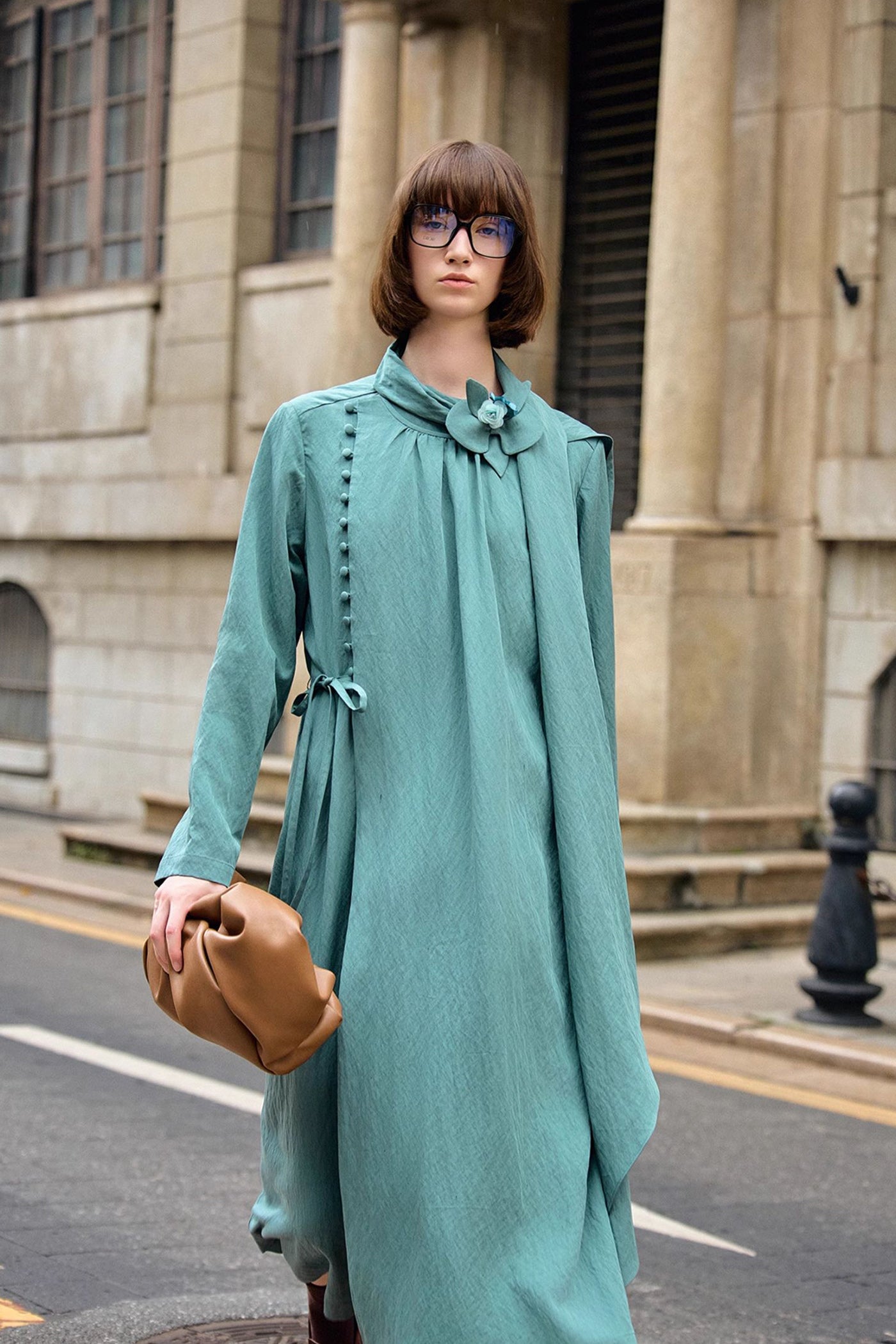 KAMILAN Women's Vintage-Inspired Midi Dress – 2025 Autumn New Elegant A-Line Design
