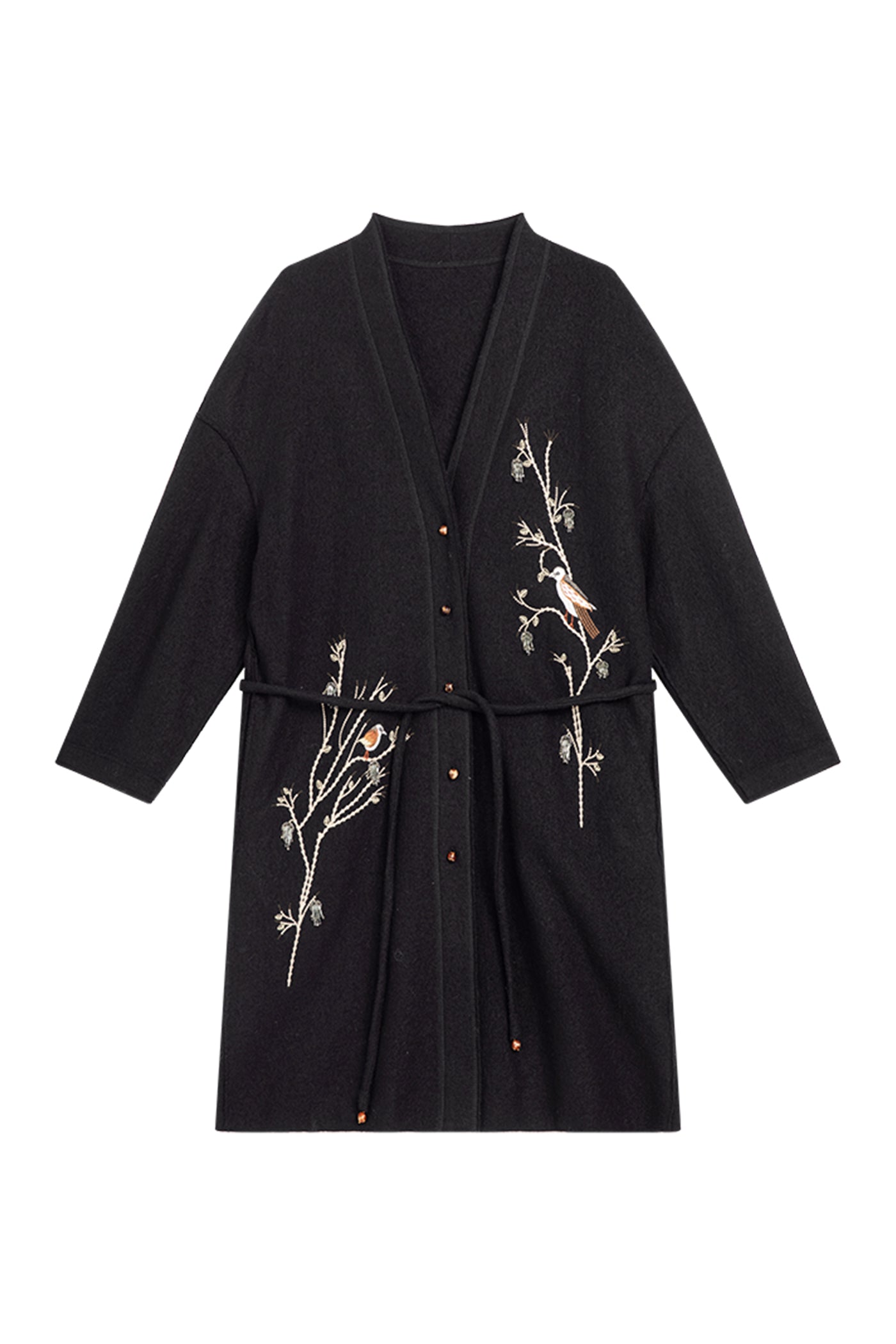 KAMILAN Women's Embroidered Wool Coat – 2025 Autumn New Elegant Mid-Length Overcoat