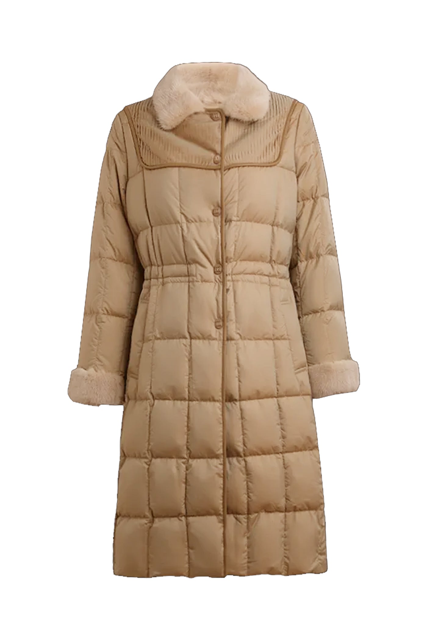KAMILAN Women's 2025 Down Coat – Fur Collar Long Winter Jacket in Plaid Check Pattern