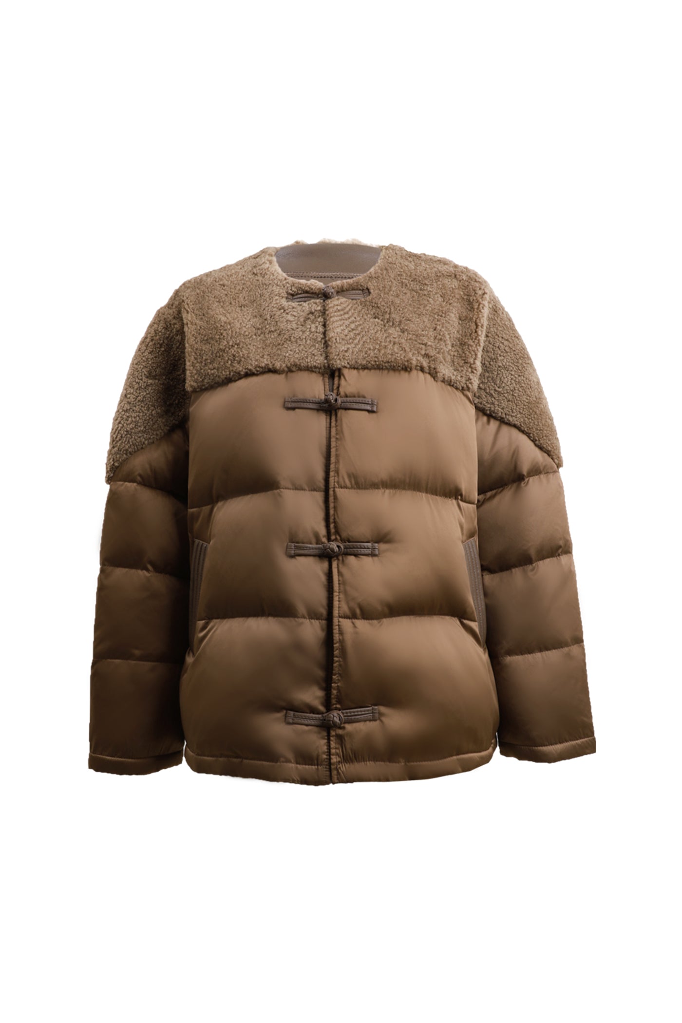 KAMILAN Women's Short New Chinese Style Shearling & White Goose Down Jacket 2025 Winter Luxury Puffer Coat