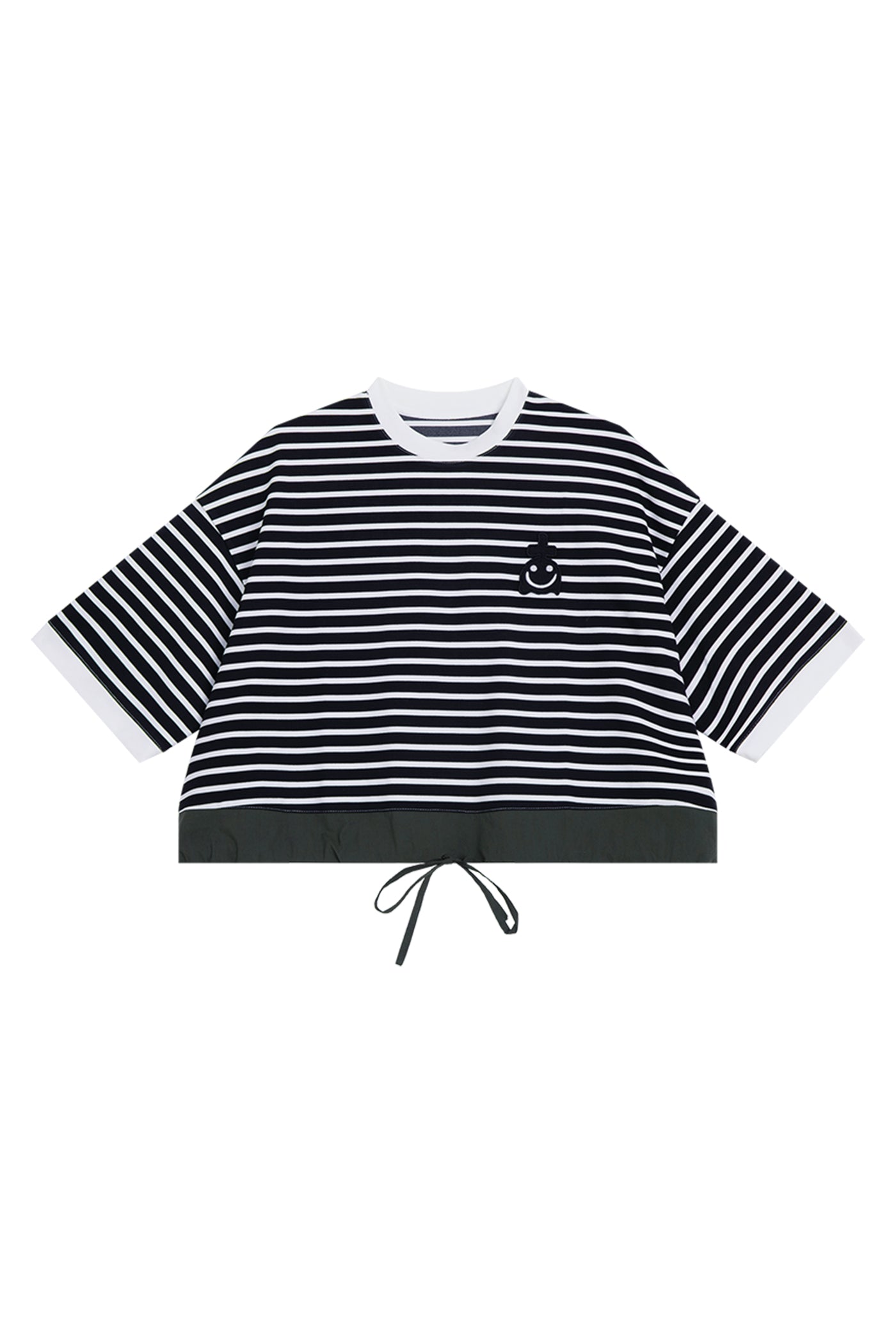 KAMILAN Contrast Stripe Drawstring T-Shirt Relaxed Silhouette