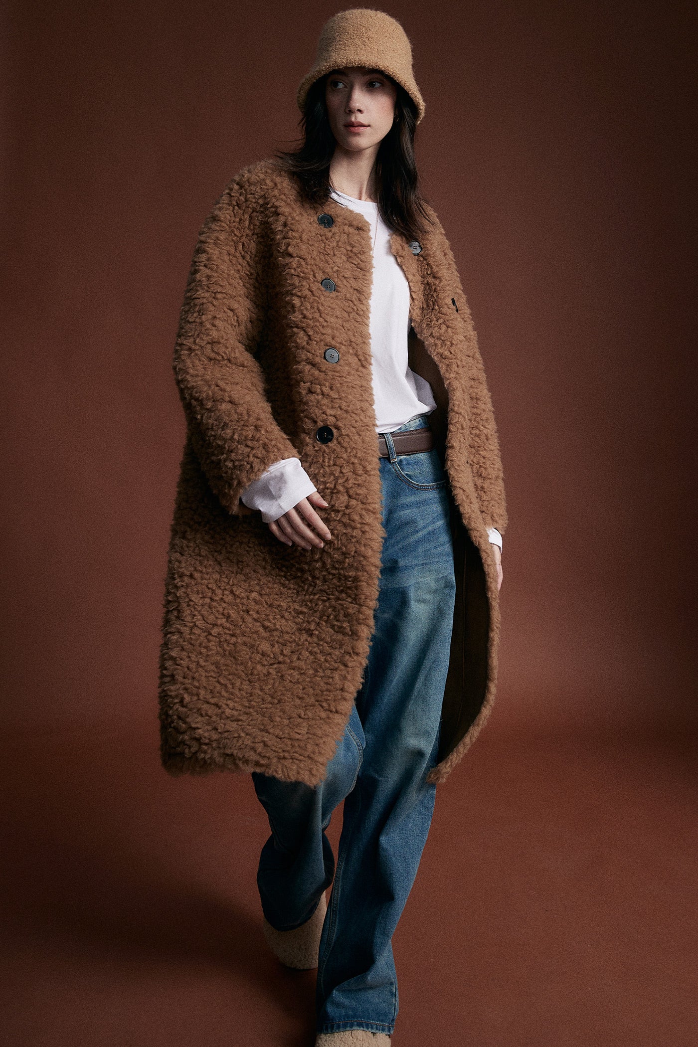 KAMILAN Women's Shearling Wool Coat – 2025 Winter New Mid-Length Warm Maillard Style Jacket