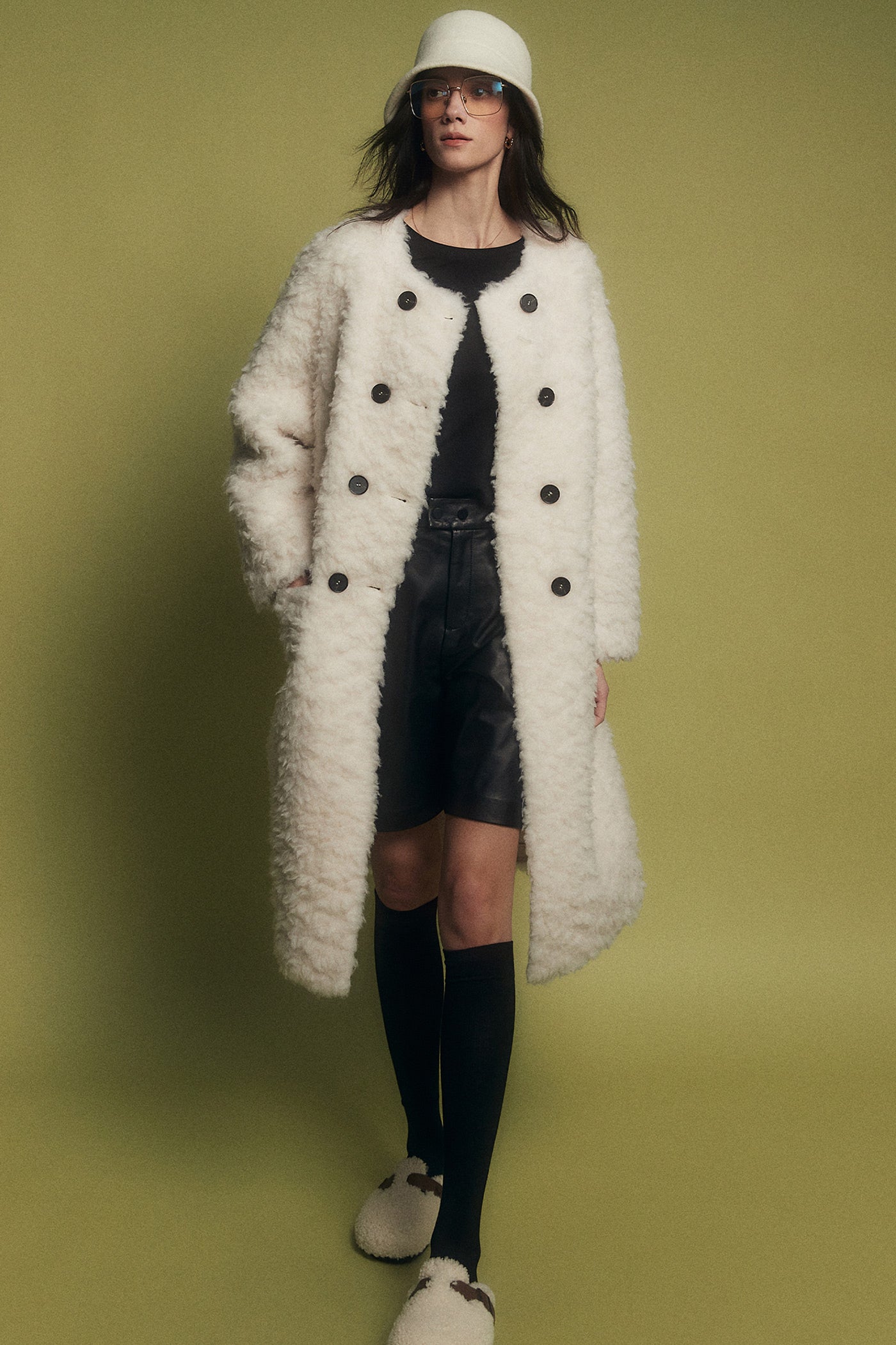 KAMILAN Women's Shearling Wool Coat – 2025 Winter New Mid-Length Warm Maillard Style Jacket