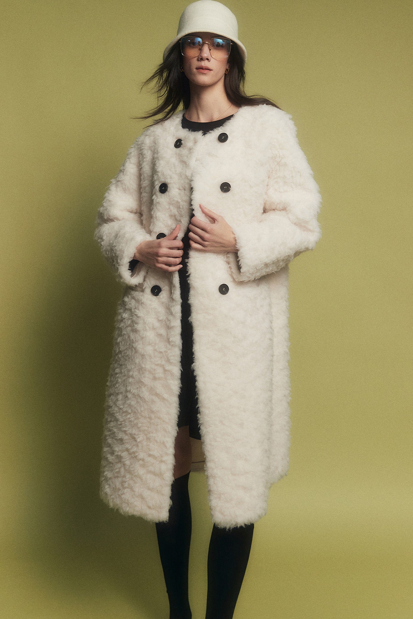 KAMILAN Women's Shearling Wool Coat – 2025 Winter New Mid-Length Warm Maillard Style Jacket