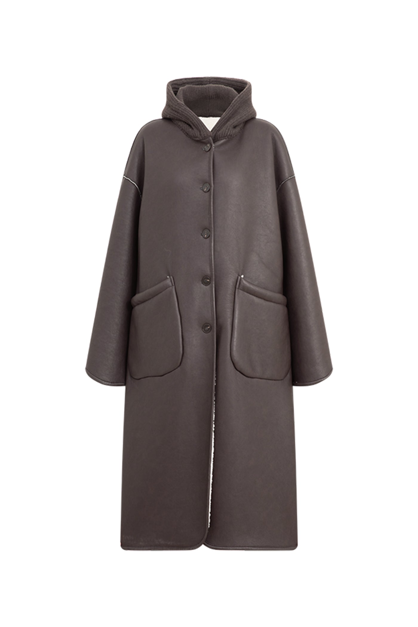 KAMILAN Women's Faux Fur Coat  2025 Winter Reversible Hooded PU Leather & Knit Overcoat