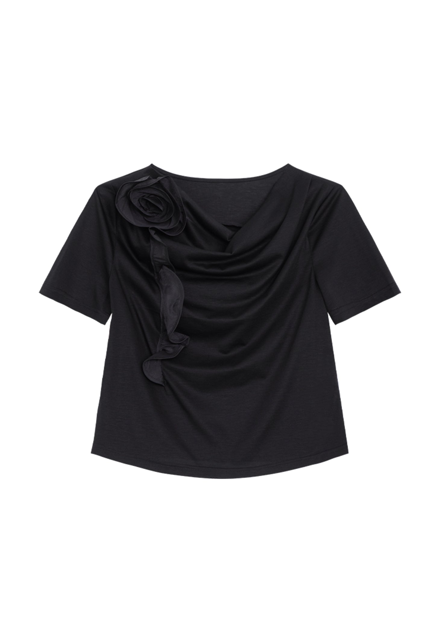 Kamilan Short-Sleeve Tee with Sculpted Rose Appliqué