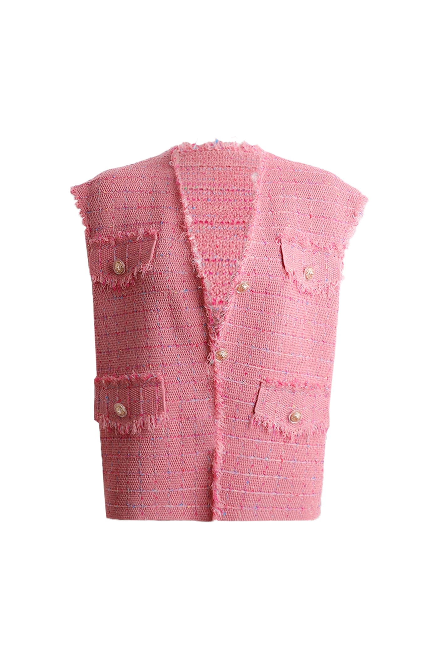 KAMILAN Women's Knitted Vest – 2025 Autumn New French Chic Tweed-Style Sleeveless Cardigan Jacket