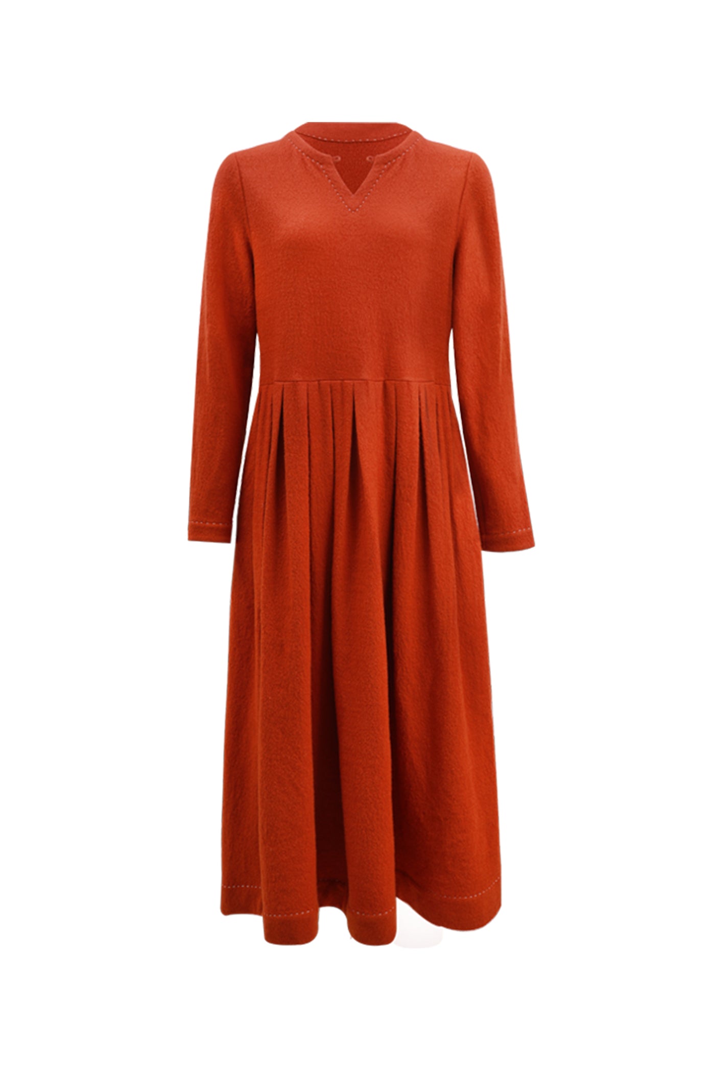 KAMILAN fashion V-neck high waist wool dress women's 2025 autumn and winter new waist long A-line skirt.