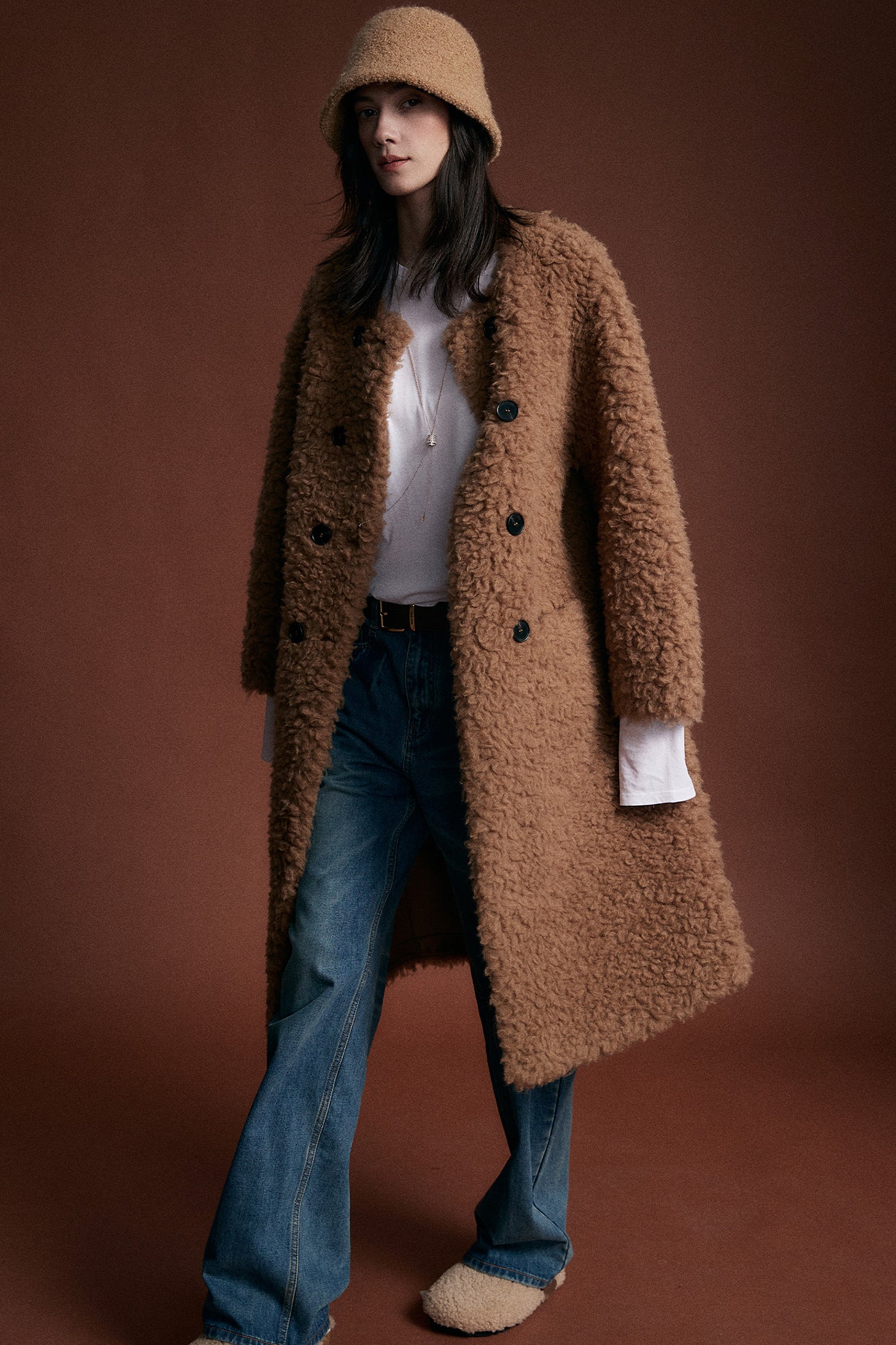 KAMILAN Women's Shearling Wool Coat – 2025 Winter New Mid-Length Warm Maillard Style Jacket