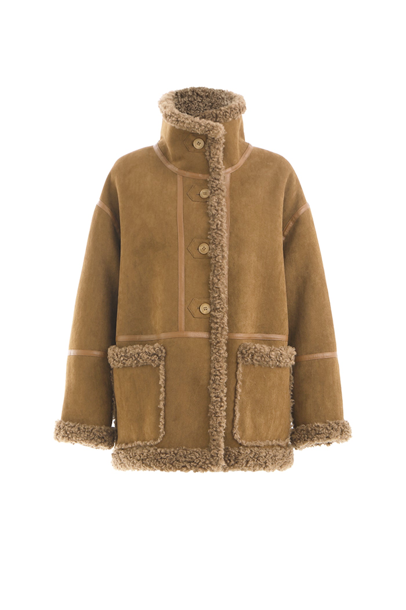 KAMILAN Shearling-Trimmed Wool Jacket with Structured Collar