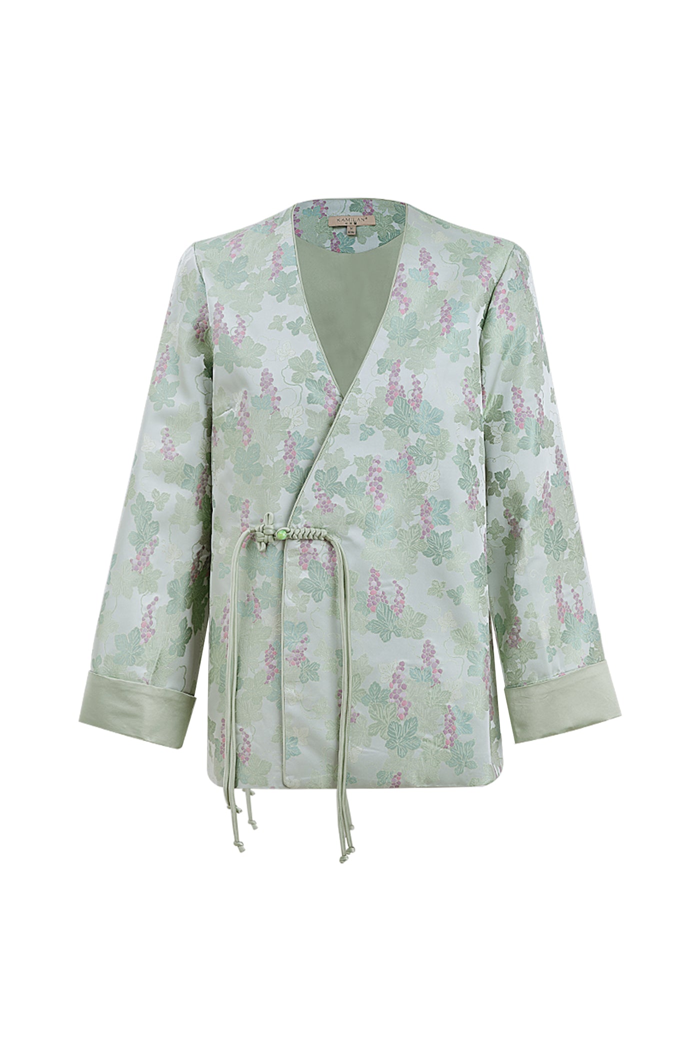 KAMILAN Floral Jacquard Jacket with Adjustable Drawstring Wais