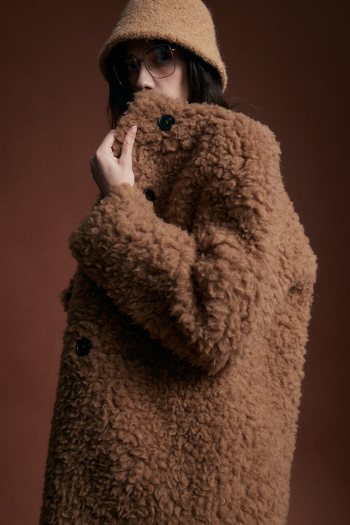 KAMILAN Women's Shearling Wool Coat – 2025 Winter New Mid-Length Warm Maillard Style Jacket