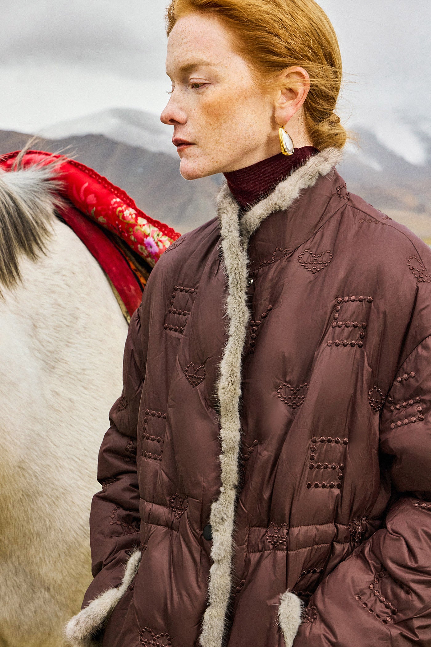 KAMILAN Women's Mink Fur Collar Down Jacket – 2025 Winter Collection, Stylish High Neck White Goose Down Coat