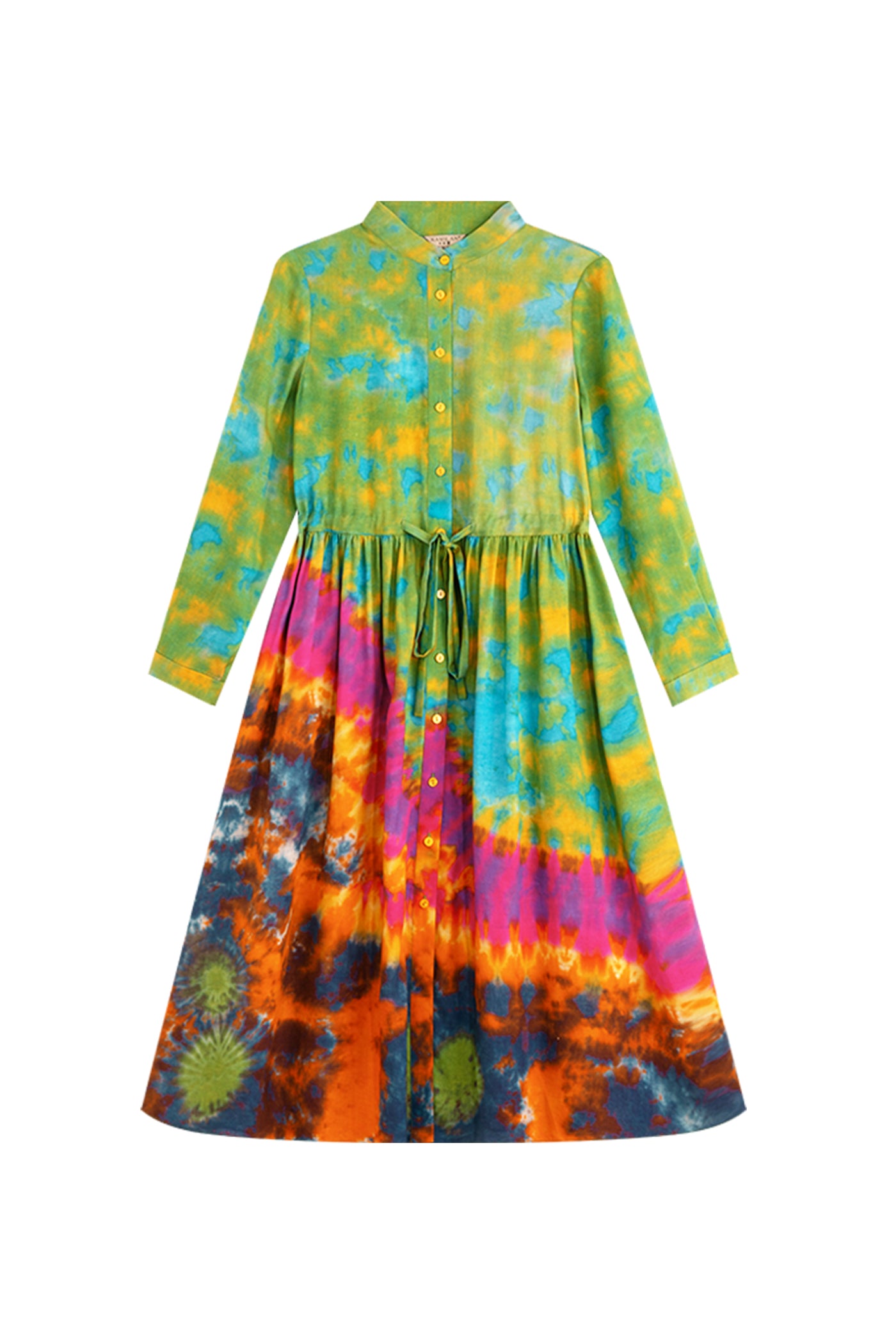 KAMILAN retro shirt-style highwaisted dress women's autumn 2025 new style long-sleeved printed A-line Dresses