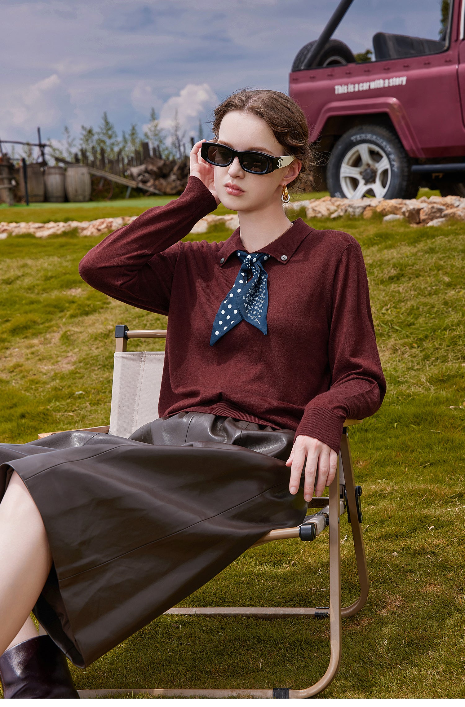 KAMILAN Red temperament wool sweater for women, new autumn 2025 style, loose short cardigan, base layer top.