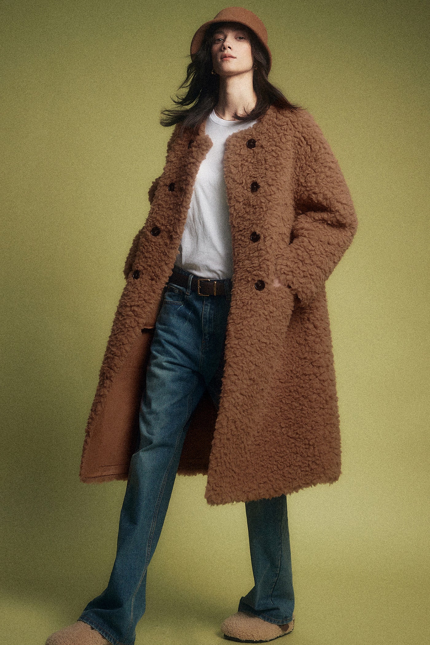 KAMILAN Women's Shearling Wool Coat – 2025 Winter New Mid-Length Warm Maillard Style Jacket