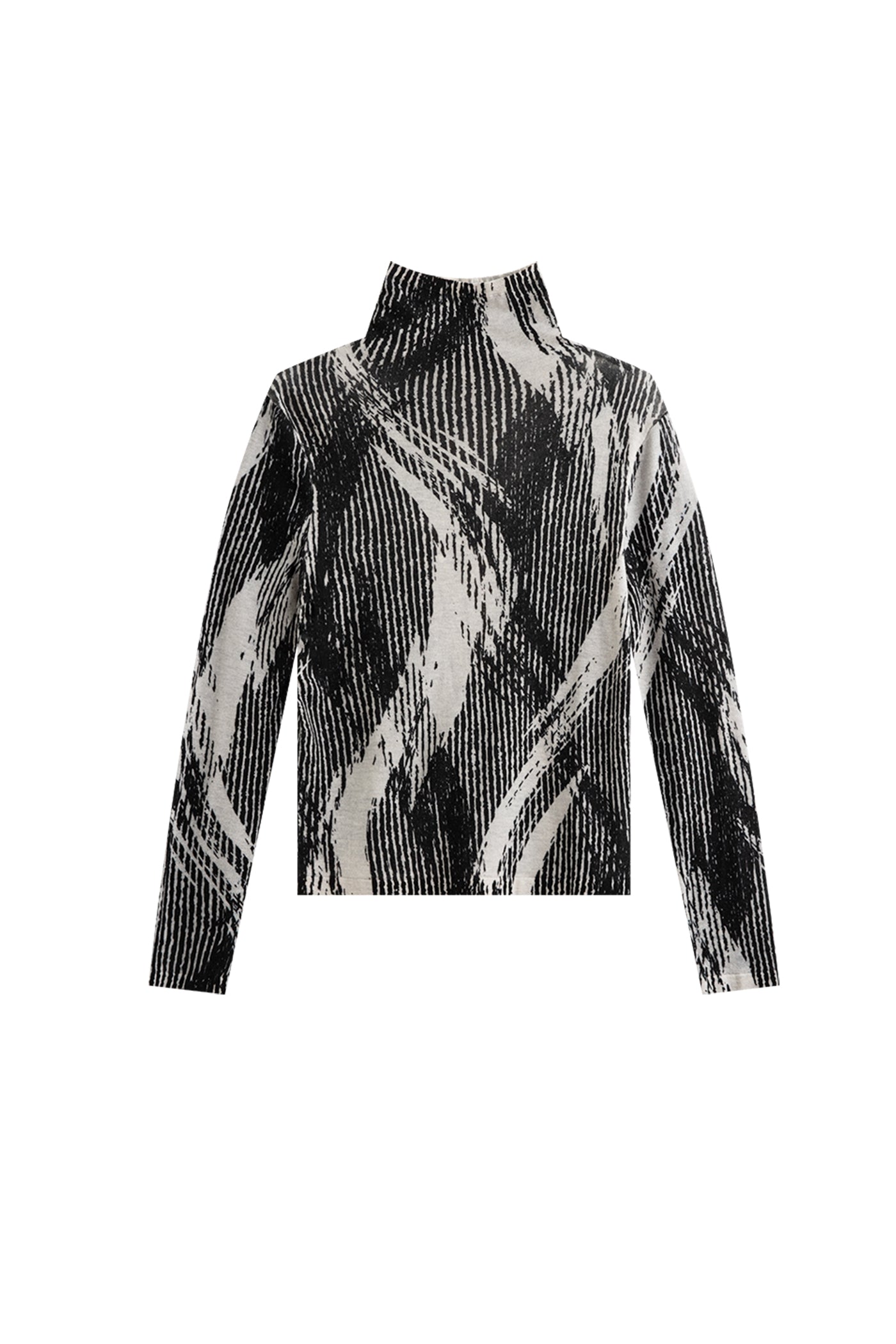 KAMILAN Women's Printed Wool Sweater – 2025 Fall High-Neck Knit Base Layer Top