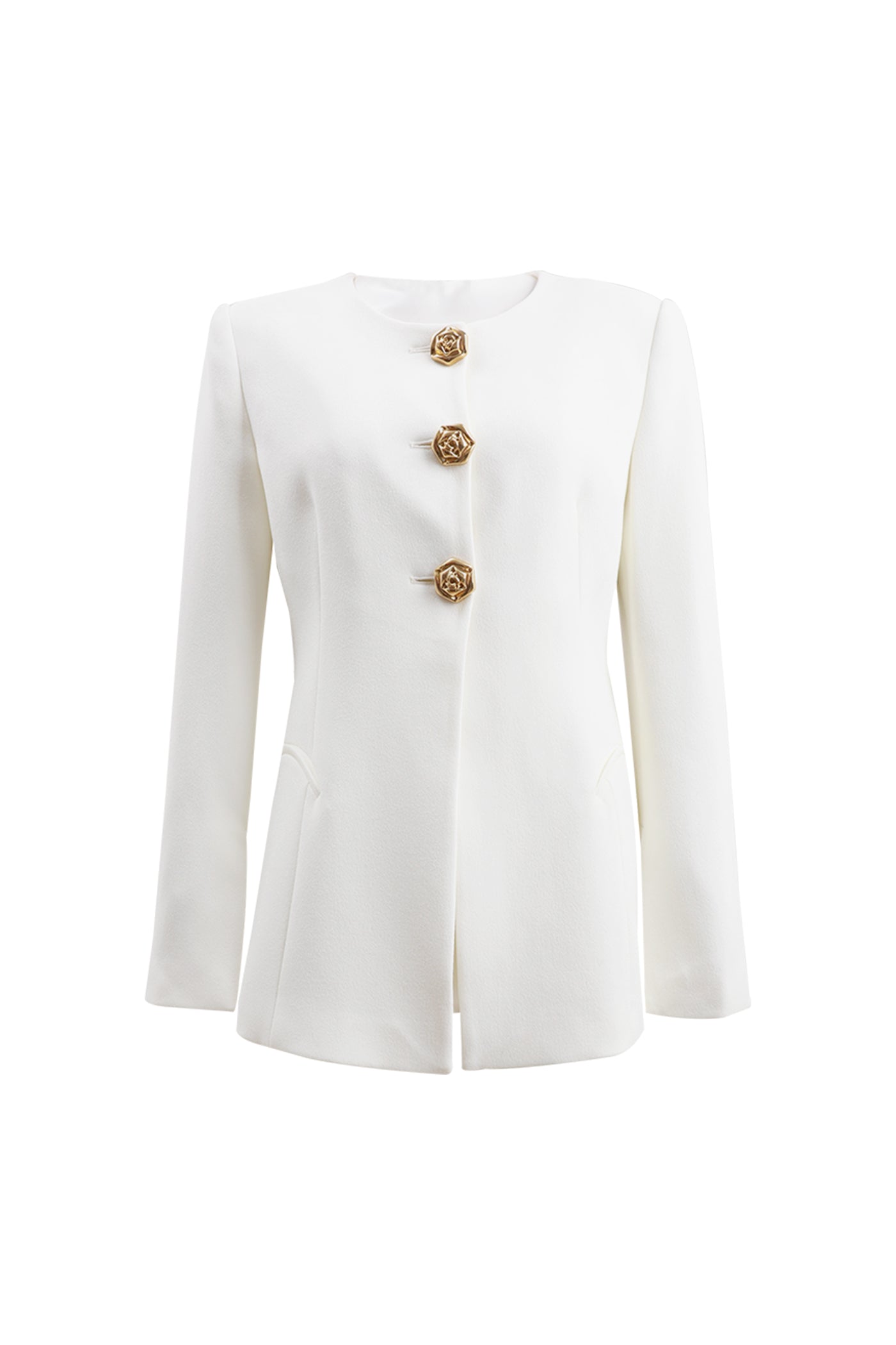 KAMILAN Tailored Blazer with Structured Shoulders and Gilded Buttons