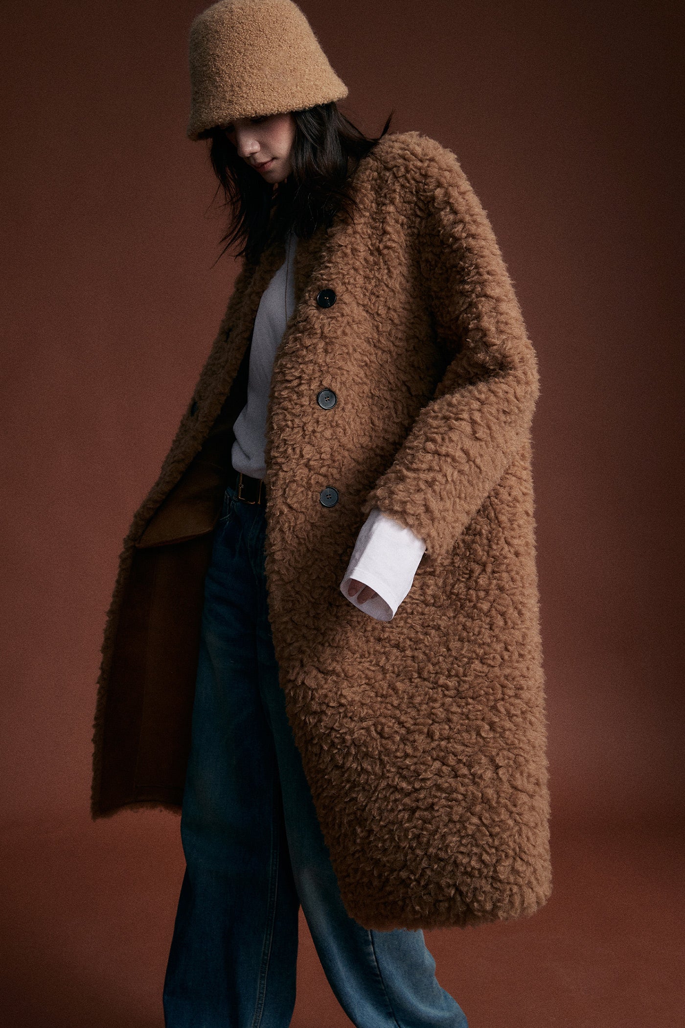 KAMILAN Women's Shearling Wool Coat – 2025 Winter New Mid-Length Warm Maillard Style Jacket