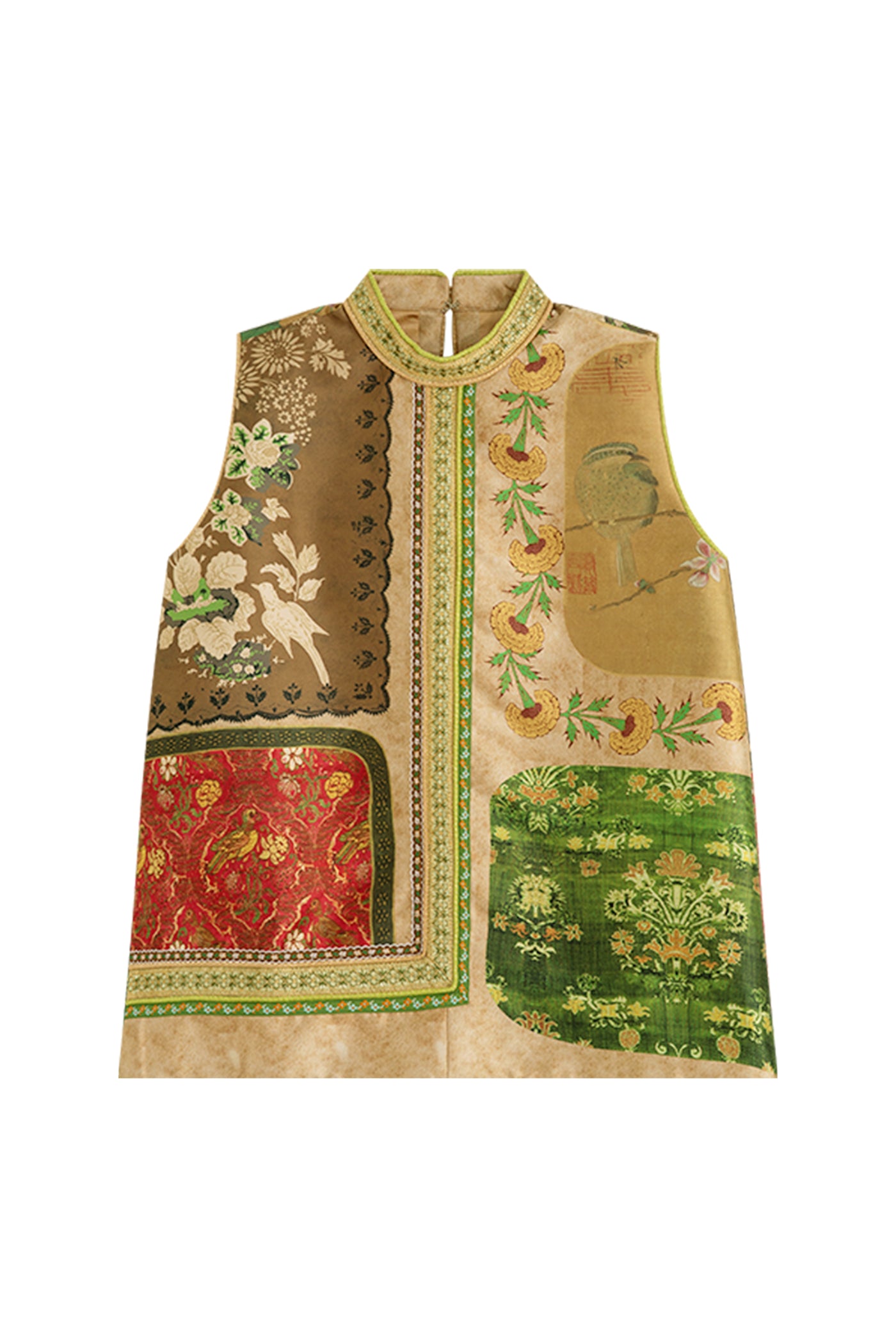 KAMILAN Women's Sleeveless Embroidered Printed Shirt – Chic Stand Collar Blouse