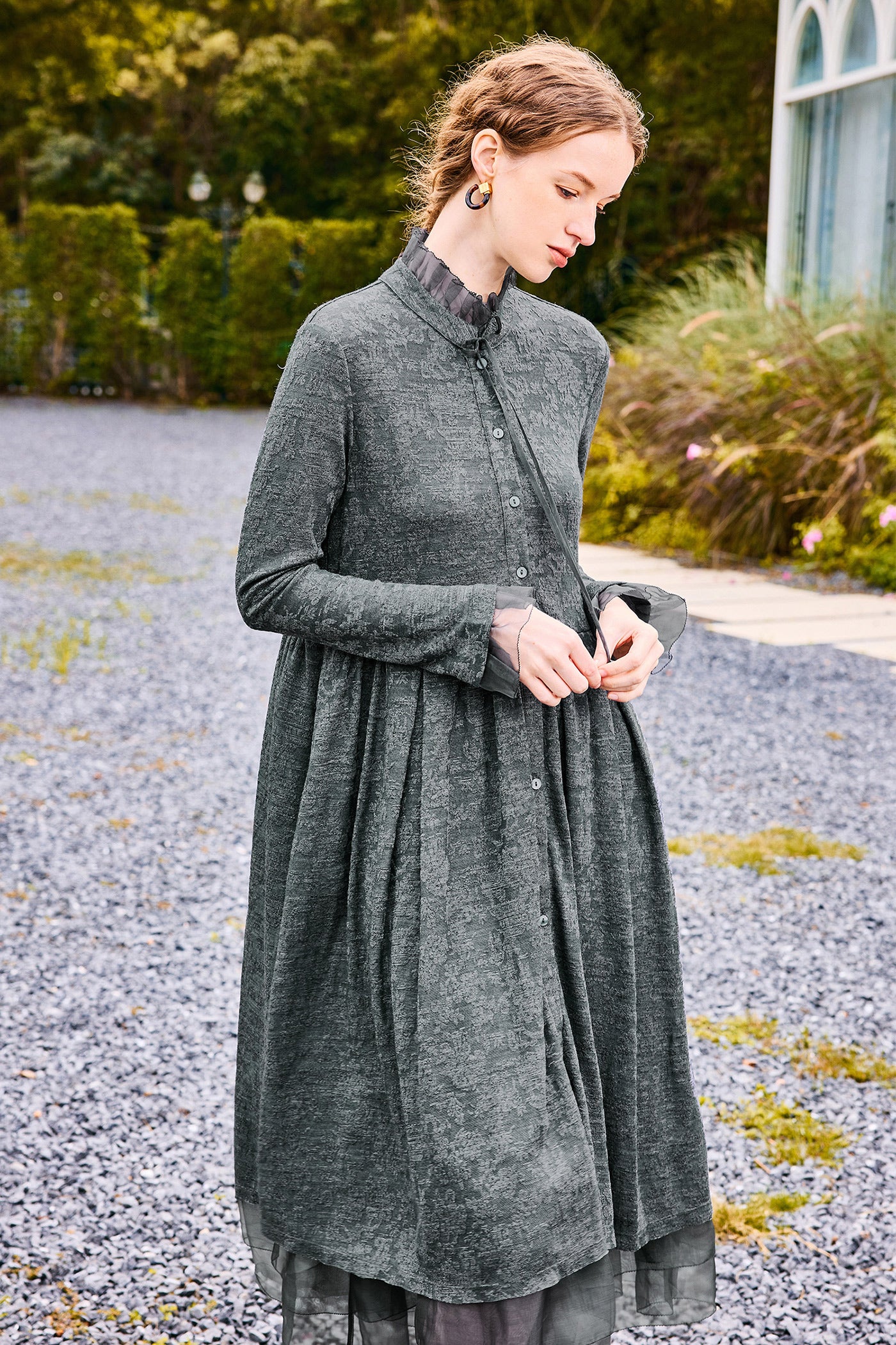 KAMILAN Women's Wool Midi Dress – 2025 Autumn New Patchwork A-Line Sweater Dress