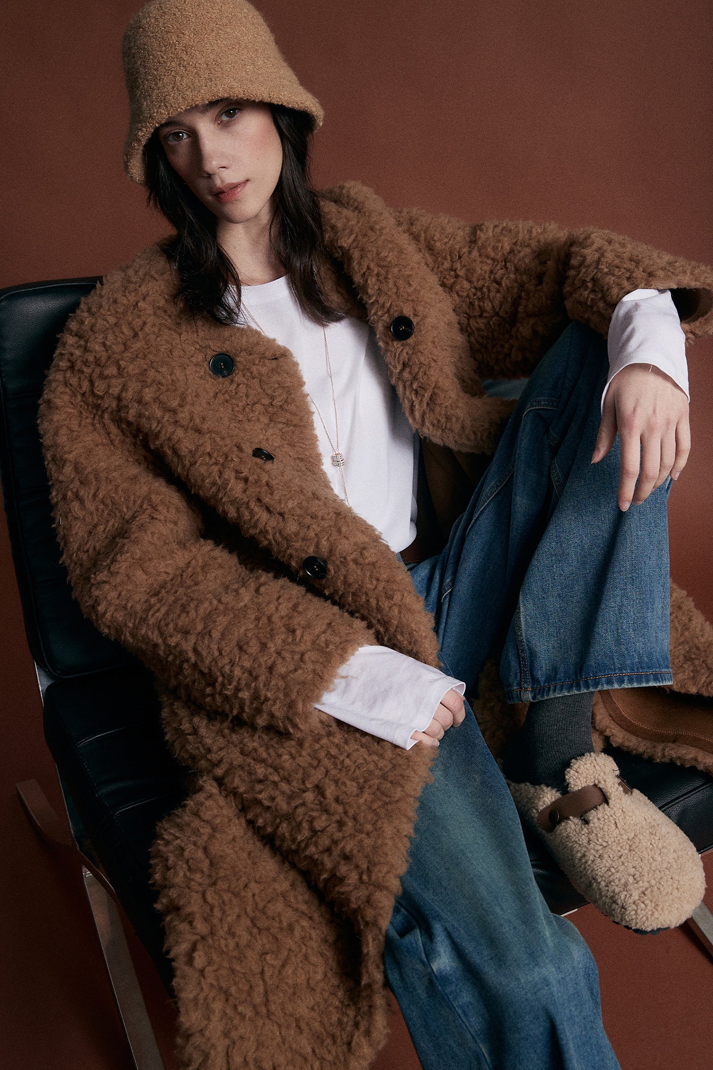 KAMILAN Women's Shearling Wool Coat – 2025 Winter New Mid-Length Warm Maillard Style Jacket