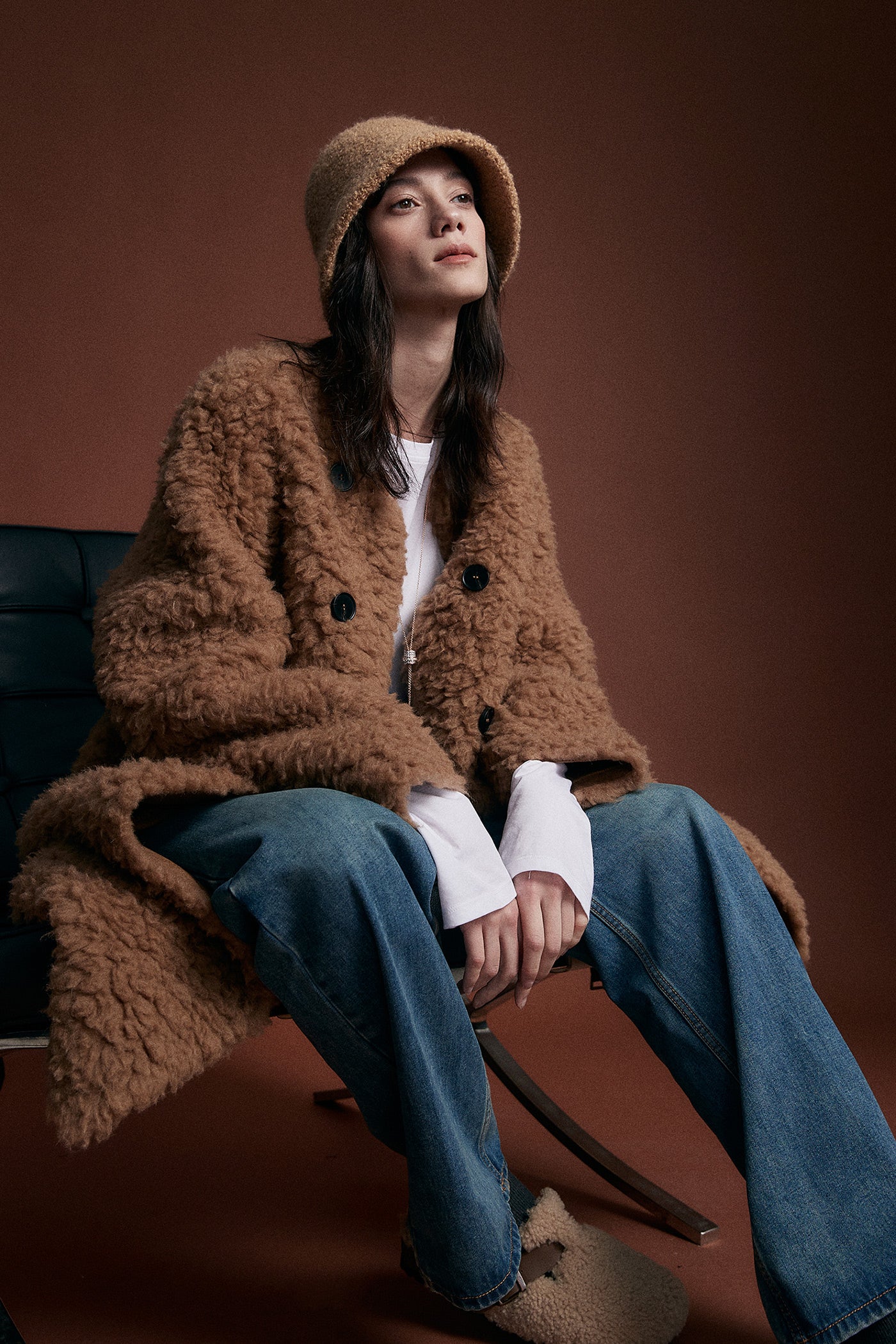 KAMILAN Women's Shearling Wool Coat – 2025 Winter New Mid-Length Warm Maillard Style Jacket