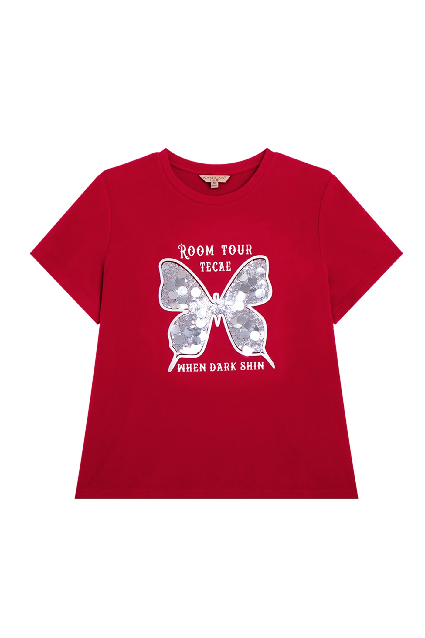 KAMILAN Embellished Butterfly Short-Sleeved Tee with Artistic Print
