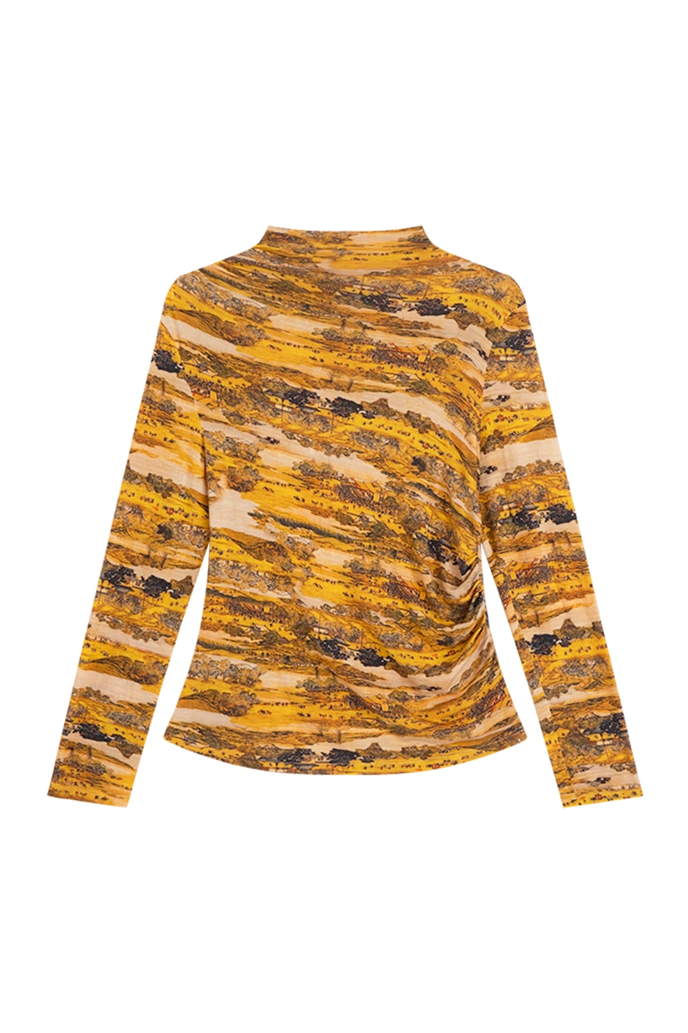 KAMILAN Printed Long Sleeve Tee with Draped Collar