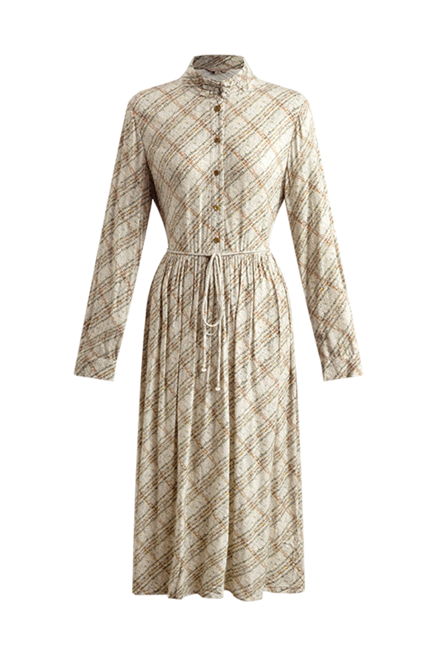 KAMILAN retro diamond shape print dress female autumn 2025 new long  shirt dress