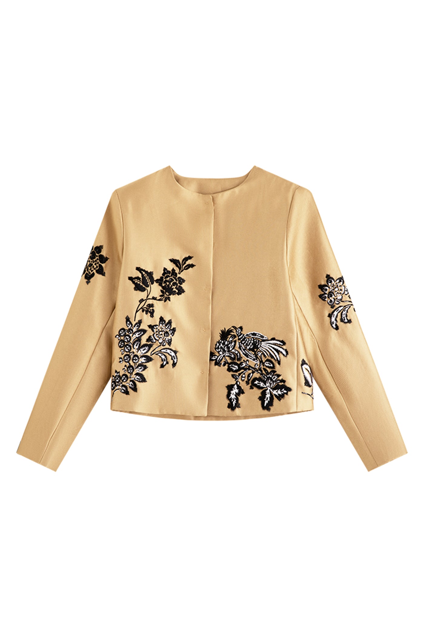 KAMILAN French style elegant round neck short embroidered coat women's autumn new short coat top.
