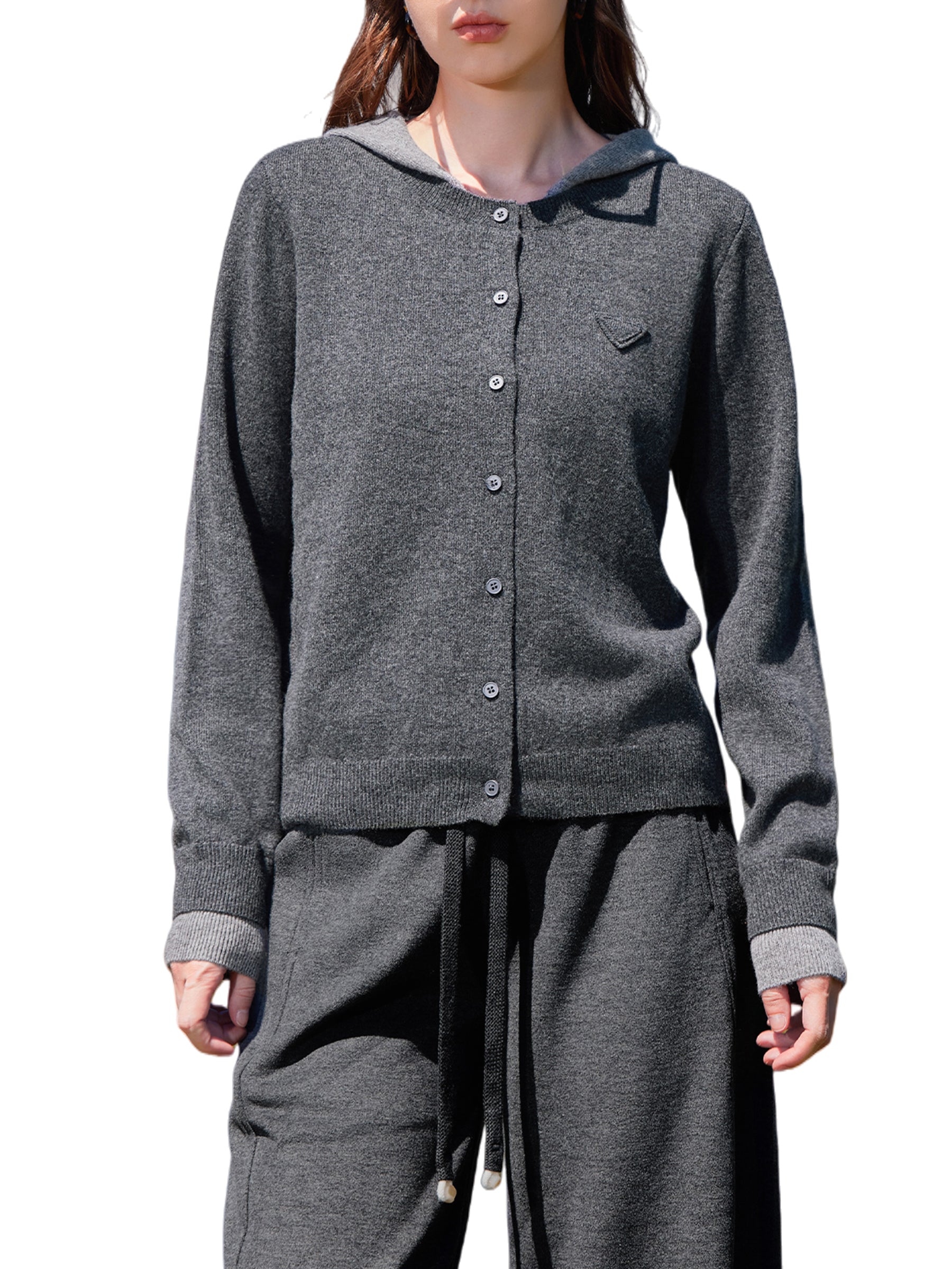 KAMILAN Women’s 2025 Fall 100% Merino Wool Colorblock Hooded Knit Cardigan Button-Front Soft Loose-Fit Sweater Jacket