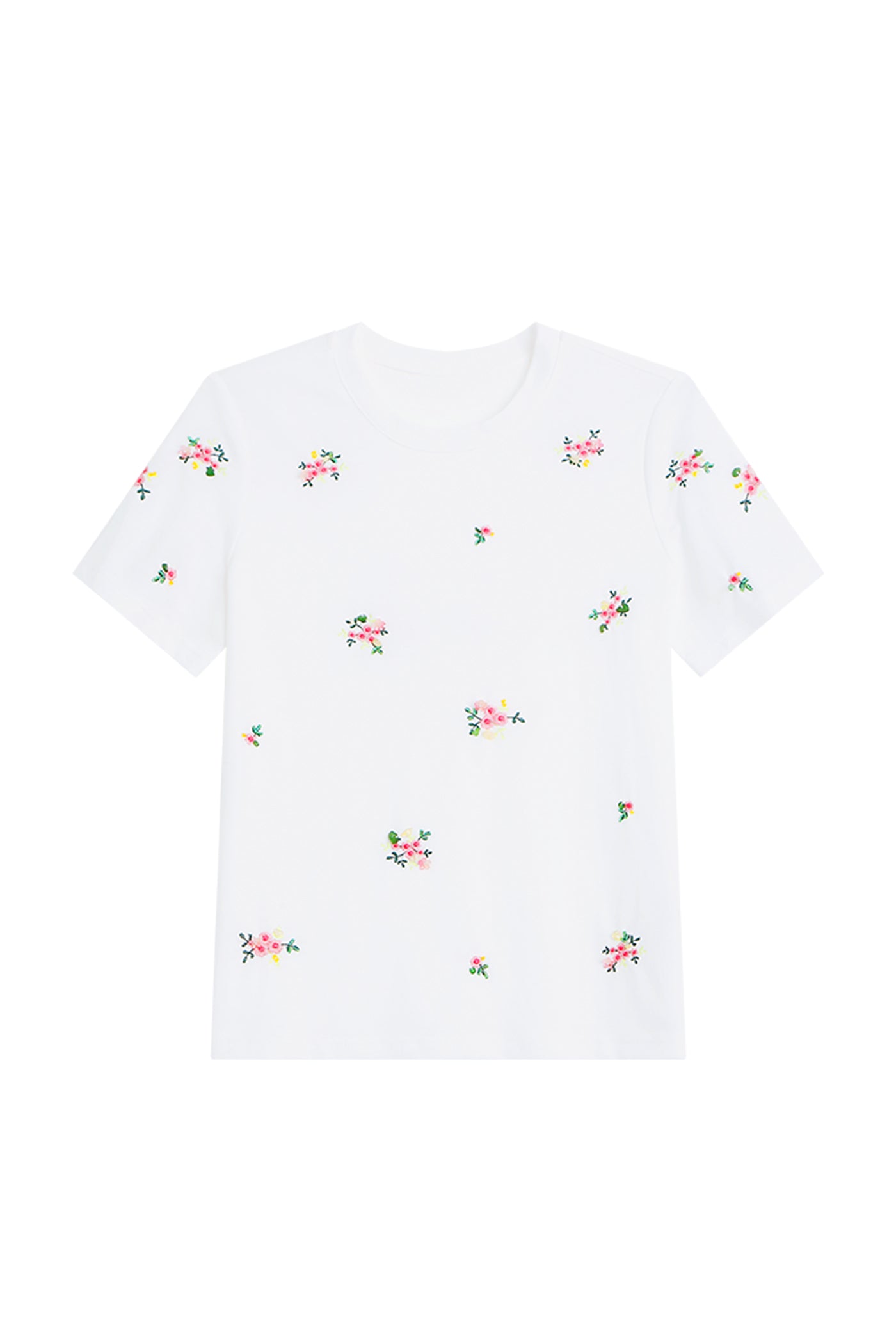 KAMILAN Embroidered White Cotton T-Shirt with Petite Floral Motifs