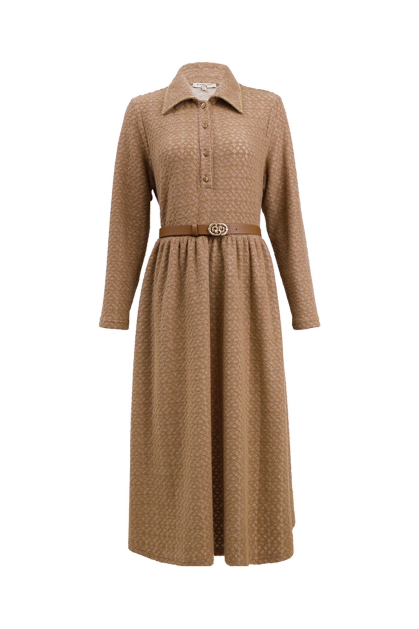 KAMILAN Geometric Textured Dress with Collar for Autumn-Winter