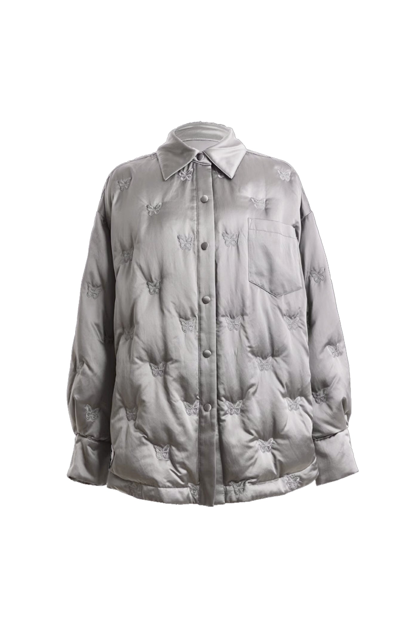KAMILAN Women's Shirt-Style Down Jacket 2025 Winter Embroidered White Goose Down Coat, Warm Mid-Length Outerwear
